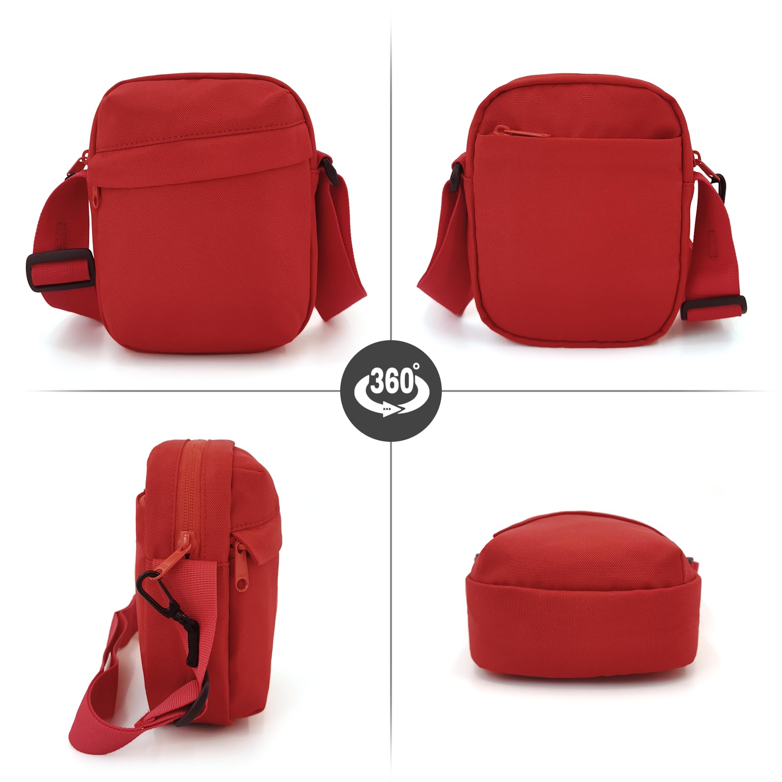 Unisex Small Crossbody Bag, Anti-Theft Side Shoulder Bag with RFID and Zipper Locked, Adjustable Heritage Mini Messenger Satchel Tote Bag for Men and Women, Red,S
