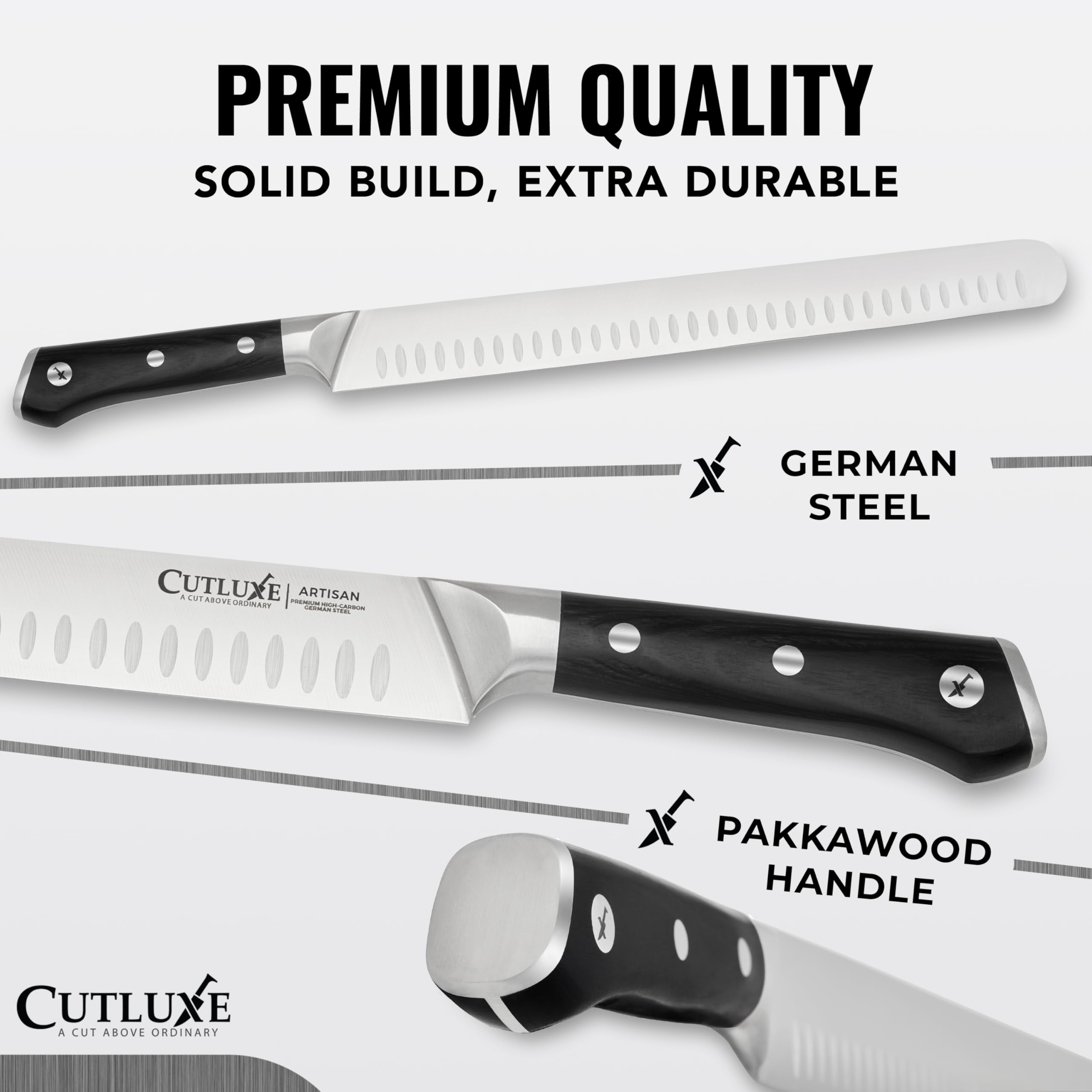 Cutluxe Butcher Knife Set – BBQ Brisket Knife, Breaking Knife & Boning Knife – Slicing Carving Knife Set for Meat Cutting, Ultra Sharp German Steel, Full Tang, Ergonomic Handles – Artisan Series