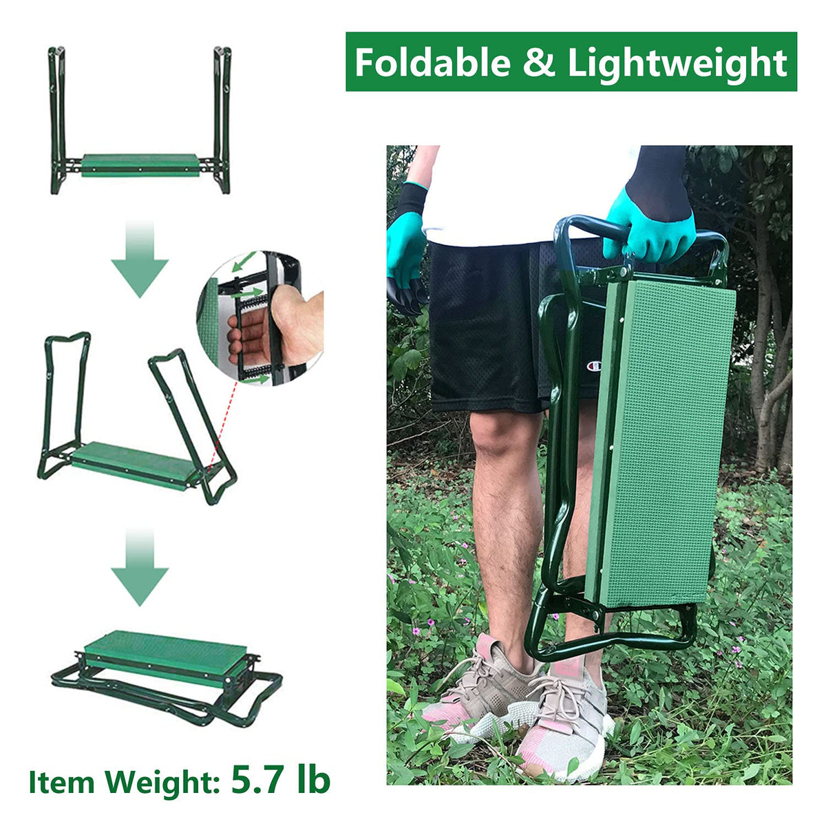 BESTHLS Garden Kneeler and Seat - Heavy Duty Folding Stool with Thick Pad, Tool Pouch, 330 lbs Capacity - Knee & Back Support, Perfect for Seniors, Women, Men