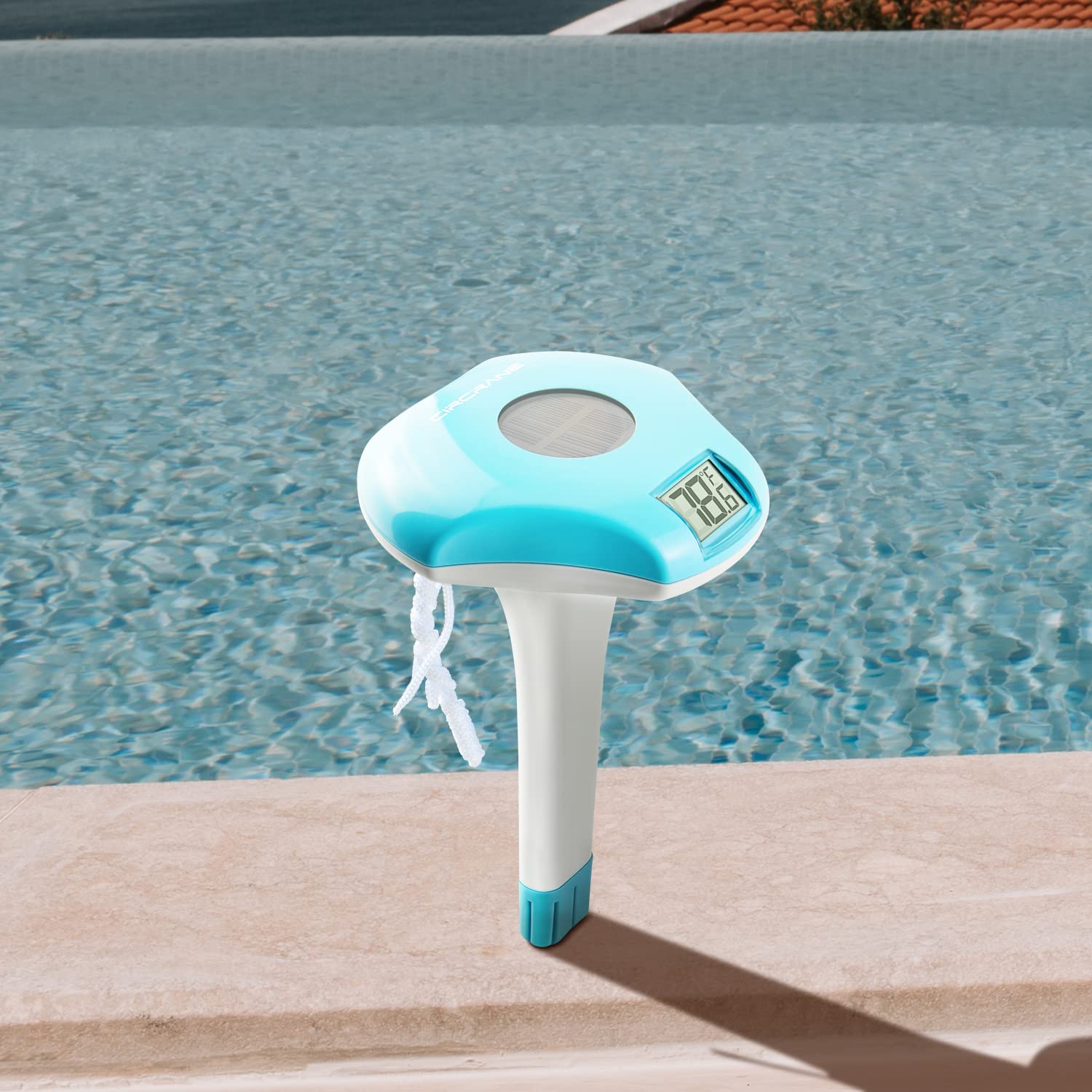 Circrane Solar Digital Pool & Spa Thermometer, Weather Resistant Floating Thermometer, IPX-8 Water Proof, 10s Measuring Cycle, Solar Powered with 270 Days Battery Life, Blue