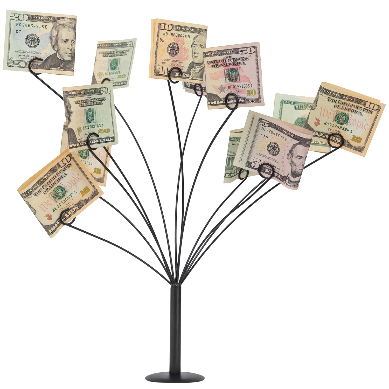 CraftyCrocodile Gift Card Tree Holder – Metal Display Stand with 11 Flexible Clips for Photos, Cards & Notes – Matte Black Finish