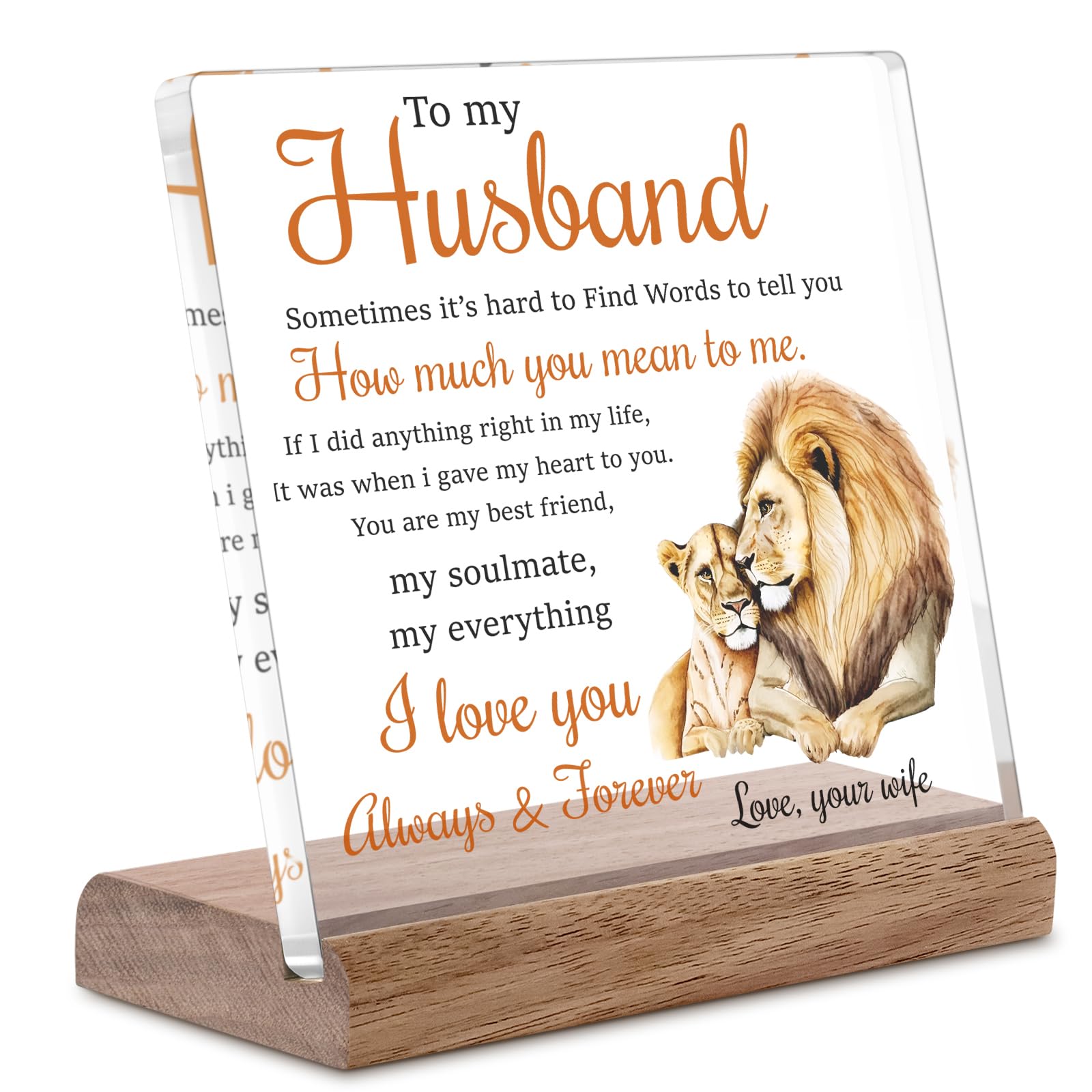 Gifts for Husband from Wife Lion Themed Loving Acrylic Plaque Gifts - Romantic Birthday Gifts for Husband Home Office Desk Decorations, Christmas, Wedding Anniversary, Valentine's Day and Father's Day