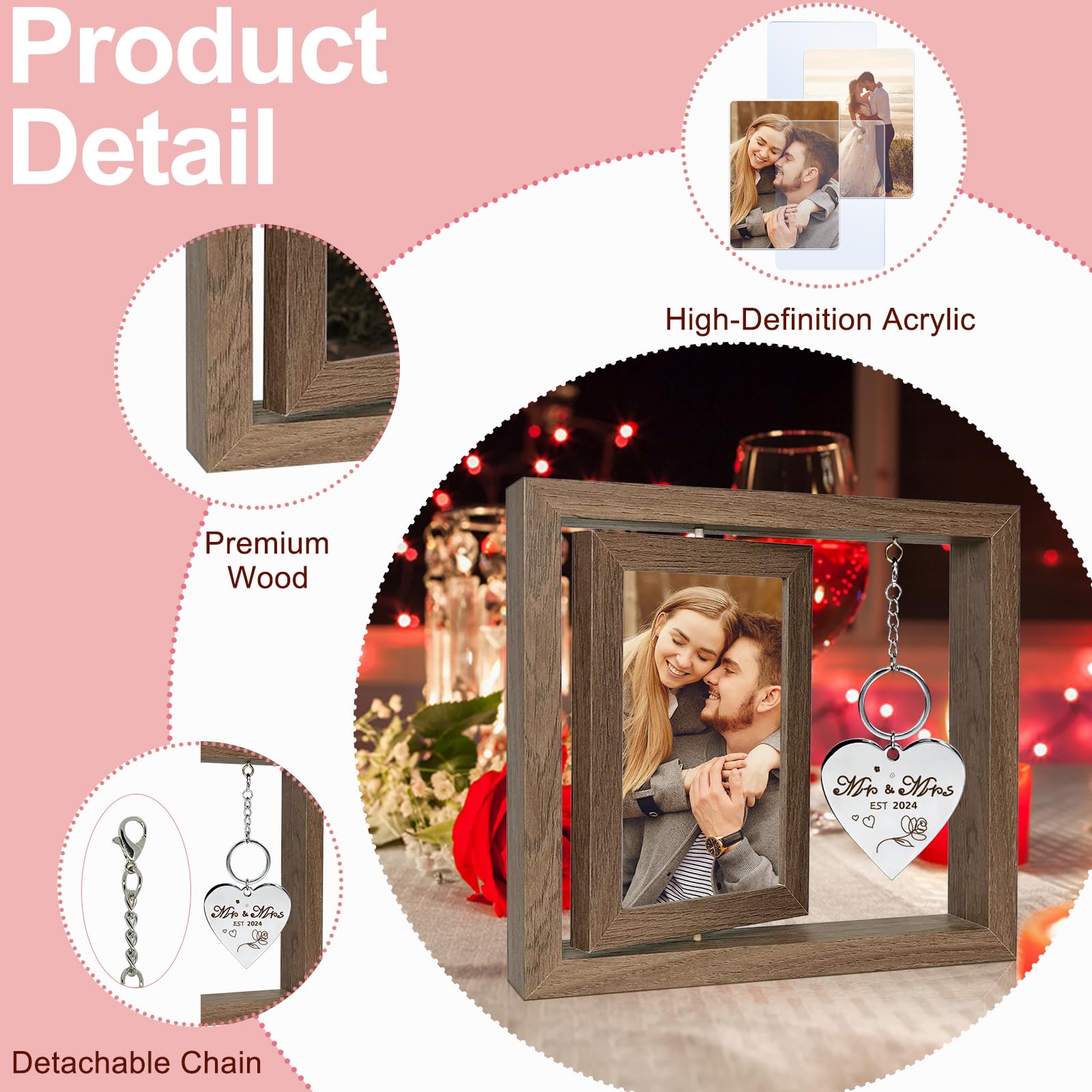 Wedding Gifts for Couples 2024,Rotating Floating Mr and Mrs Picture Frame,4x6 Rustic Picture Frame Engagement Gifts for Couples,Bridal Shower Gifts for Bride to Be