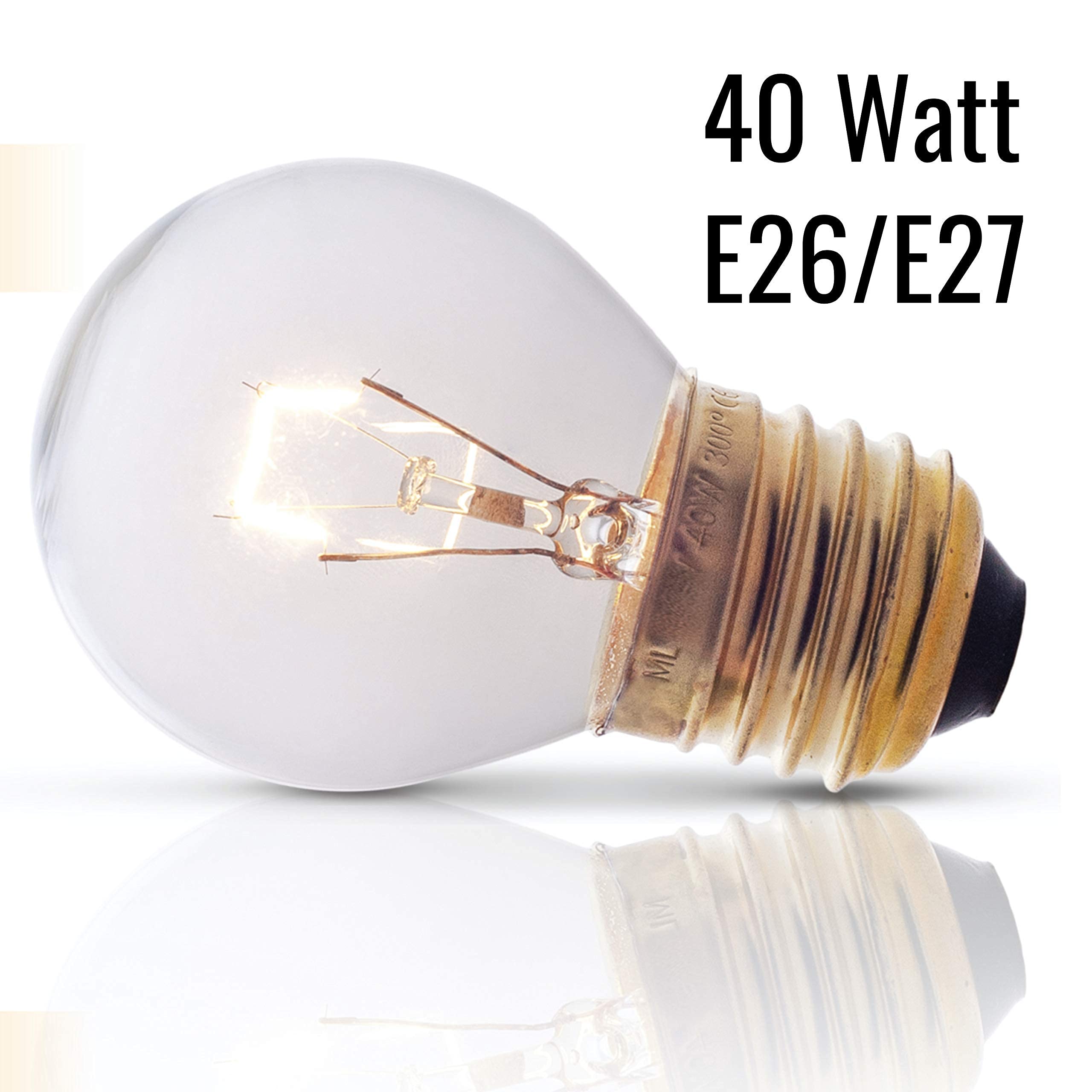 Oven Light Bulbs – 40 Watt Appliance Replacement Bulbs for Oven, Stove, Refrigerator, Microwave. Incandescent - High Temp G45 E26/E27 Socket -Warm White - 400 Lumens - Clear.2 Pack