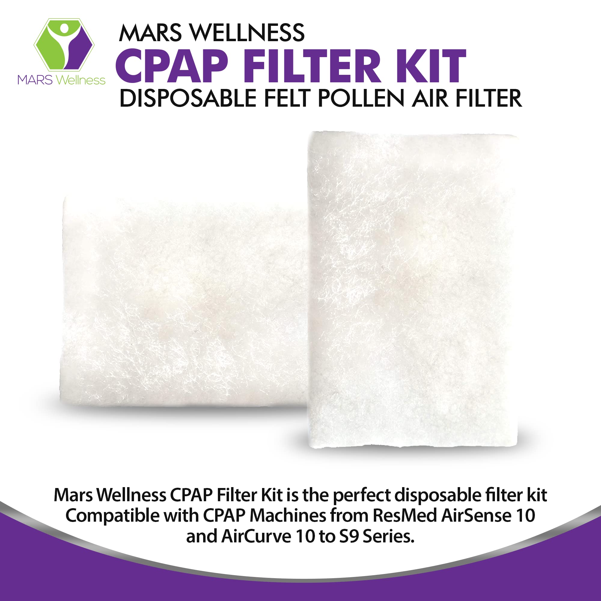 CPAP Filters Disposable Felt Pollen air Filter 20 Pack Compatible with ResMed Airsense 10, Aircurve 10, S9 Series - Universal CPAP Filter Supplies - Machines - by Mars Wellness - Made in The USA