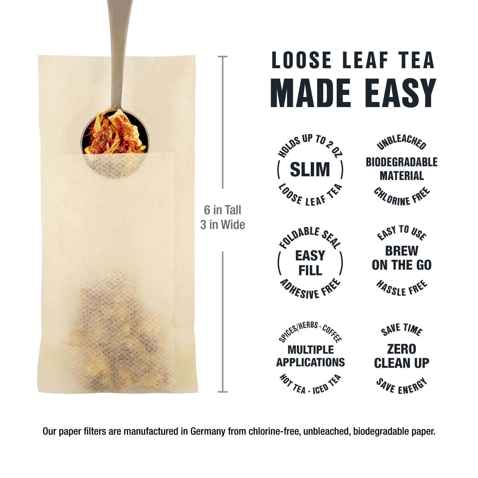 Tiesta Tea - Loose Leaf Tea Filters | Disposable Tea Infuser, 100% Natural Unbleached Paper, Steeps Hot Tea, Iced Tea & Coffee, Easy Fill Single Serve Filter for One Cup - 100 Count Empty Tea Bags