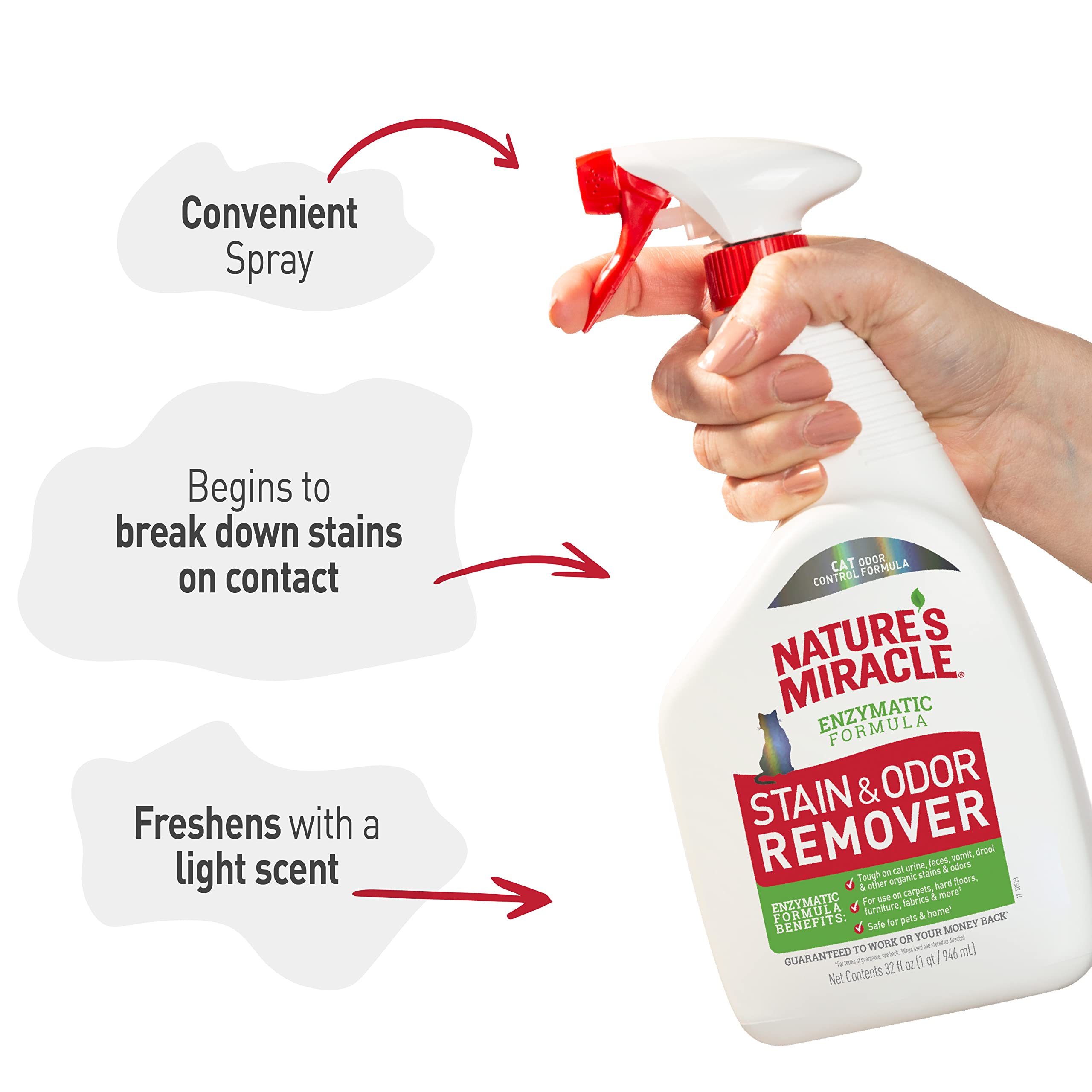 Nature’s Miracle Cat Stain and Odor Remover With New Odor Control Formula 32 Ounce Spray