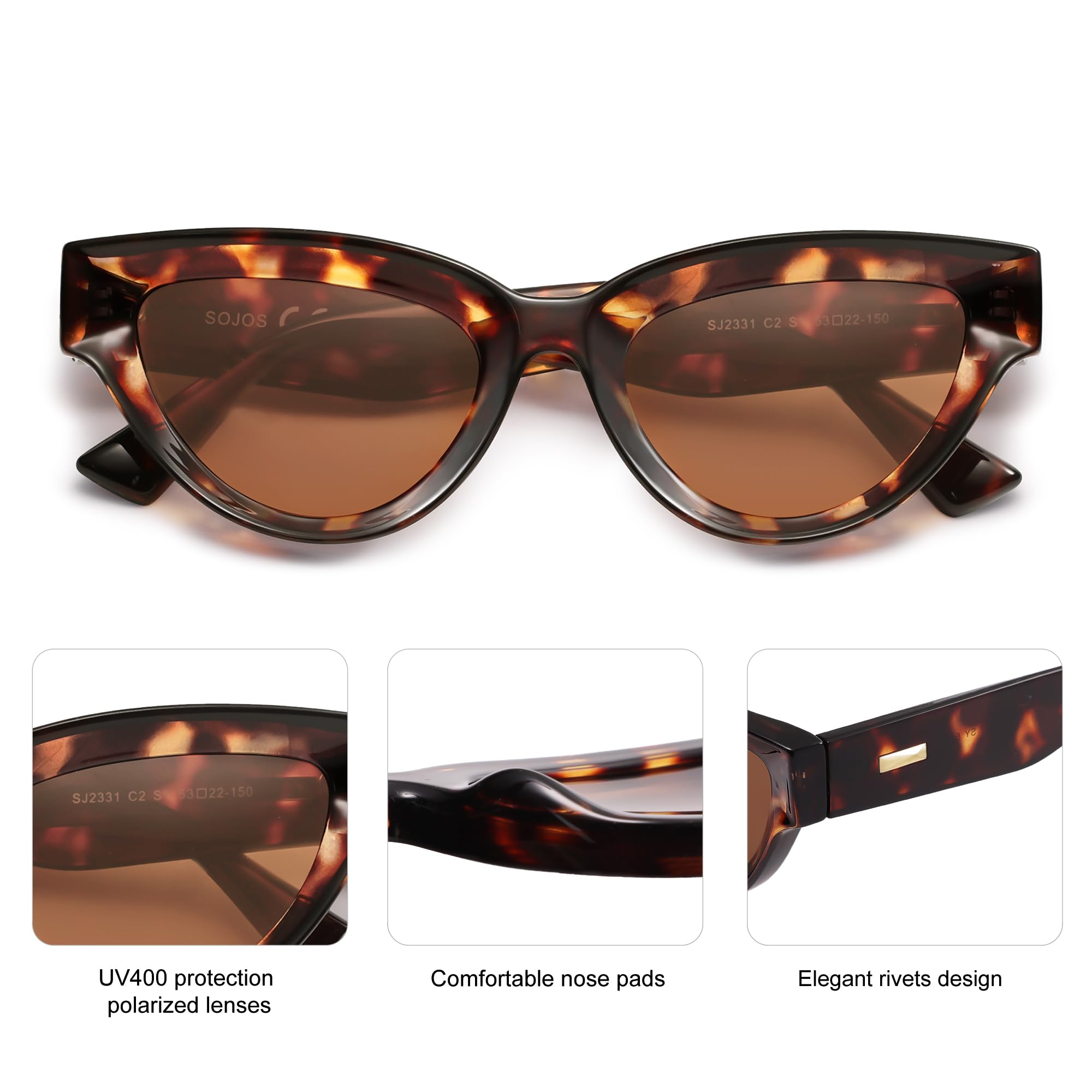 SOJOS Retro Polarized Cat Eye Sunglasses Womens Vintage Shades Trendy Stylish Sunnies SJ2331A with Tortoise/Brown Lens