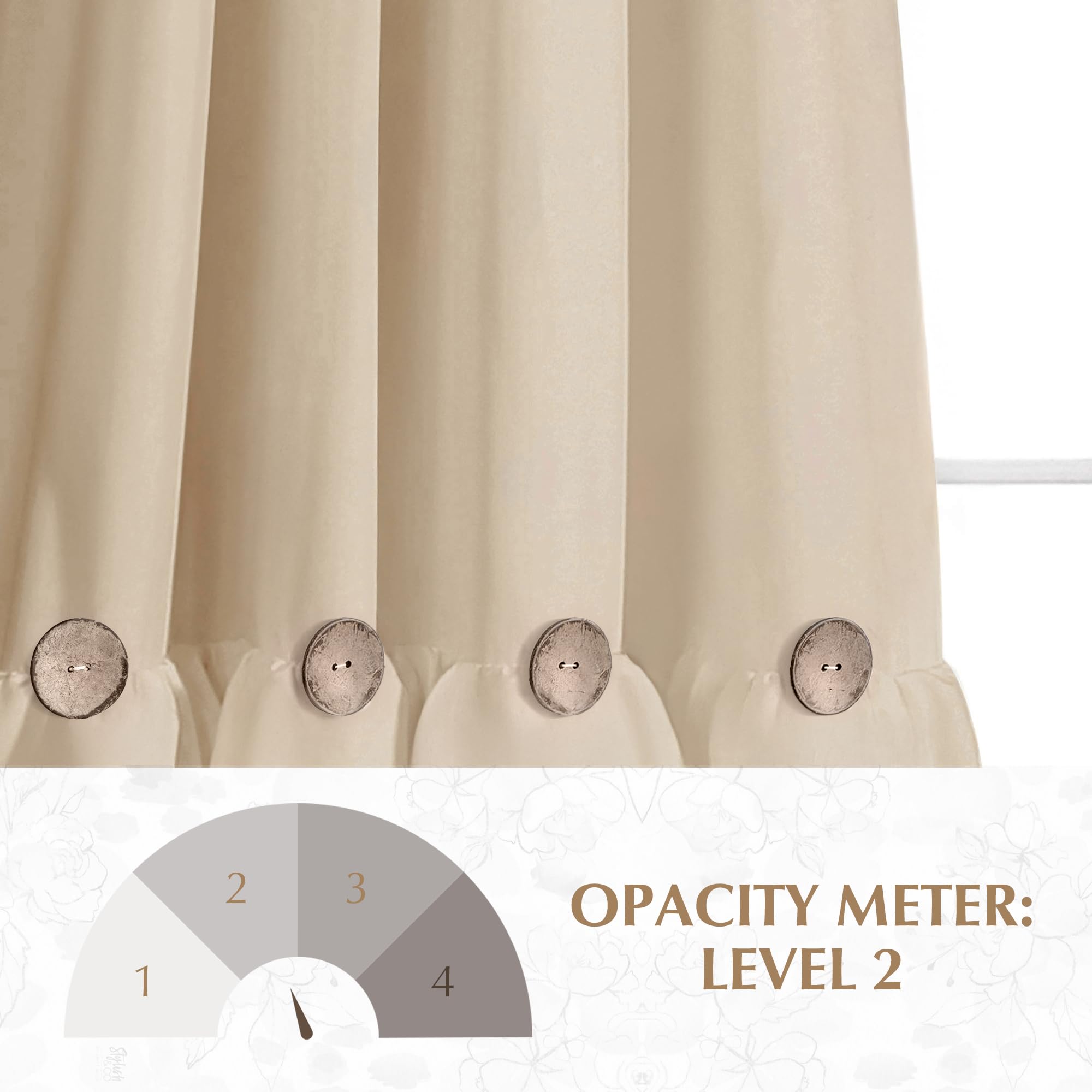 Seasonwood Farmhouse Curtains for Living Room 84 inch Curtains 2 Panels Ruffle Boho Curtain with Button Rustic Rod Pocket Drapes for Room Decor, Beige