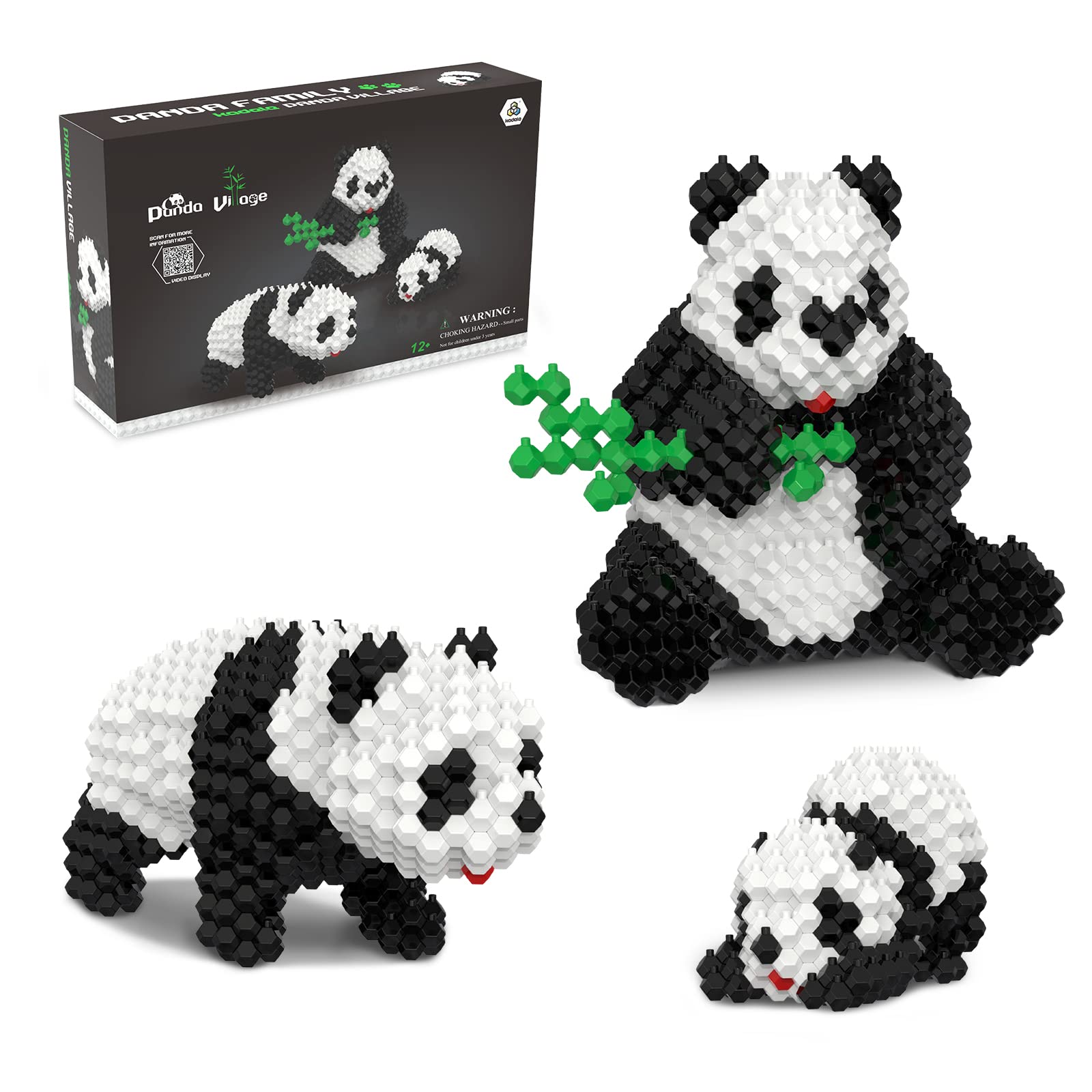 KADELE Panda Building Animal Sets, Extremely Challenging STEM Building Blocks Decor for Adults Kids, Micro 3D Educational Toys for Boys Girls Ages 12 and Up, Panda Village (917 Pieces)