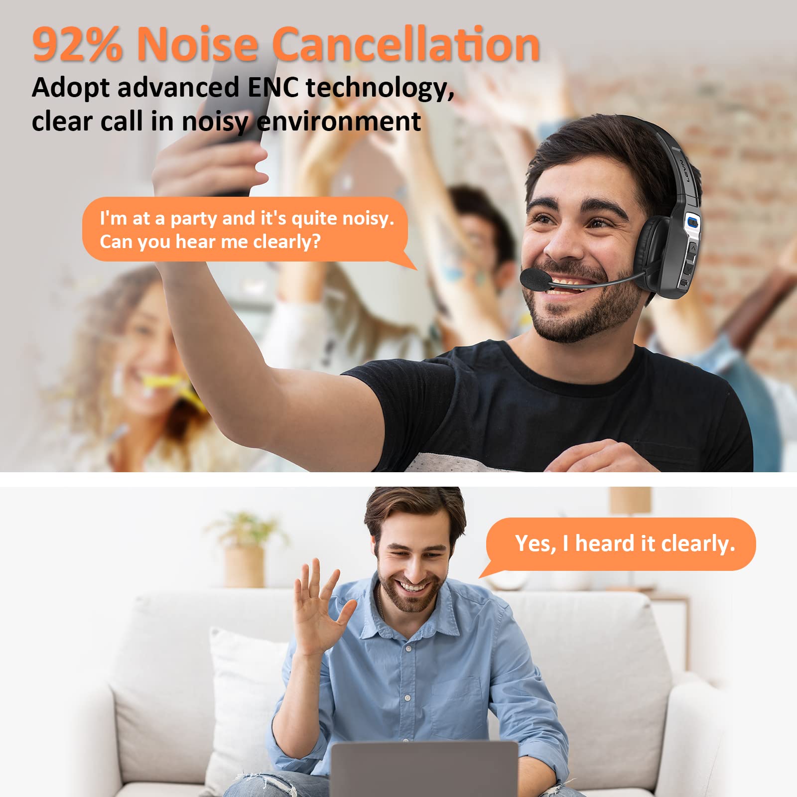 LEVN Bluetooth Headset with Microphone, Trucker Bluetooth Headset with AI Noise Cancelling & Mute Button, Wireless On-Ear Headphones 60 Hrs Working Time, for Trucker Home Office Remote Work Zoom