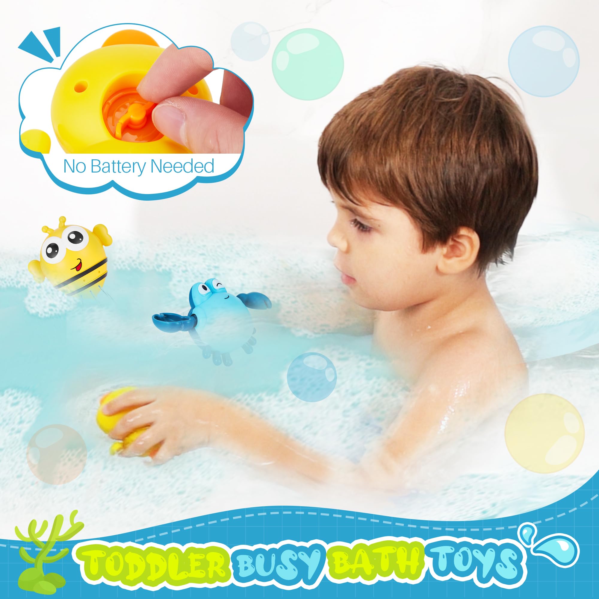 EKUEASYKU Bath Toys for Kids Ages 1-3 2-4 4-8 Hippo Toddler Bath Toys Water Toys with Burger Stacking Cups Swimming Duck Crab Bathtub Tub Toys Bath Time Emotion Letter Learning