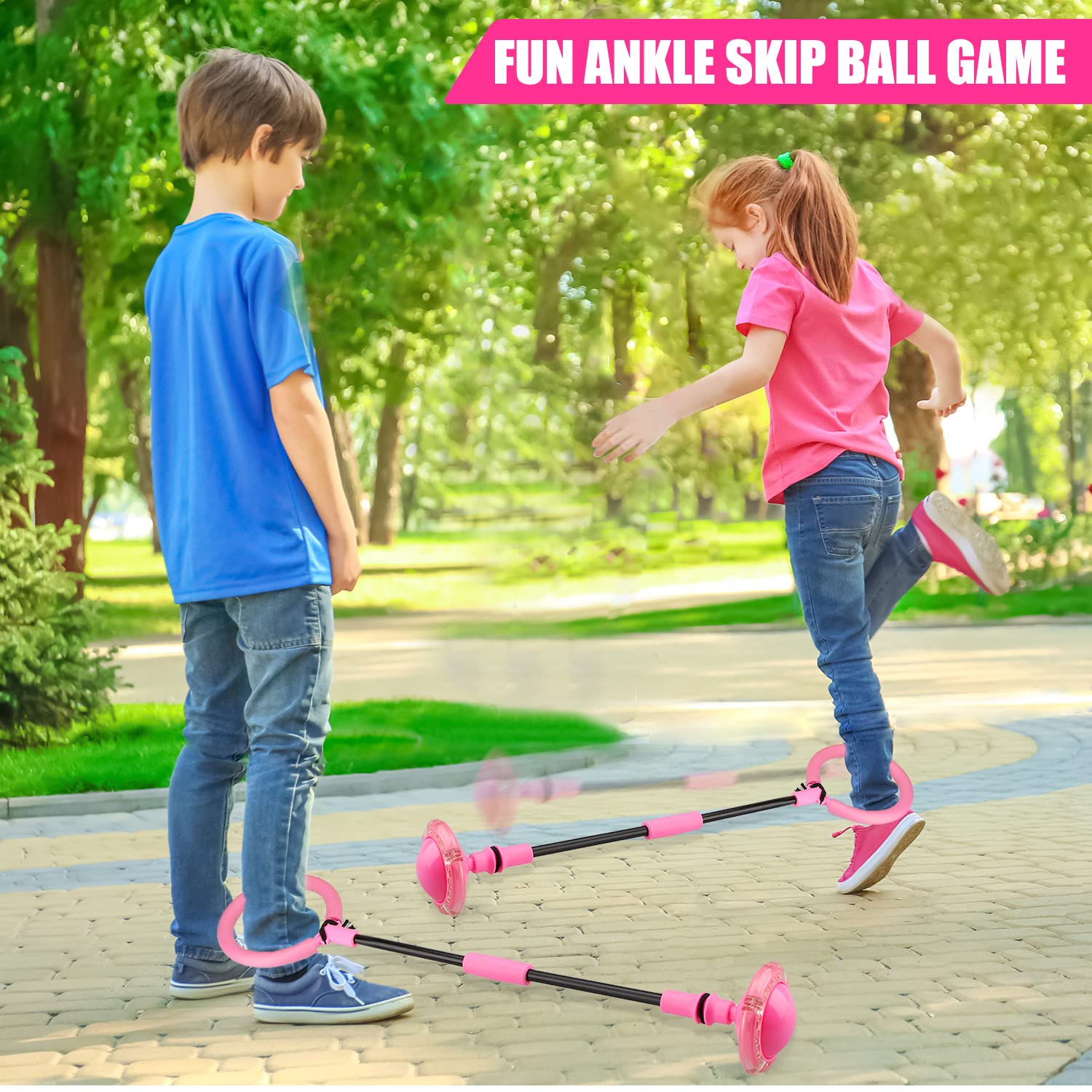 Chridark Ankle Skip Ball for Kids - Foldable Flash Wheel Skip Ball, Outside Game Toys for Kids & Adults, Gift for Boys & Girls Age 5 6 7 8 9 10 Years Old (Pink)