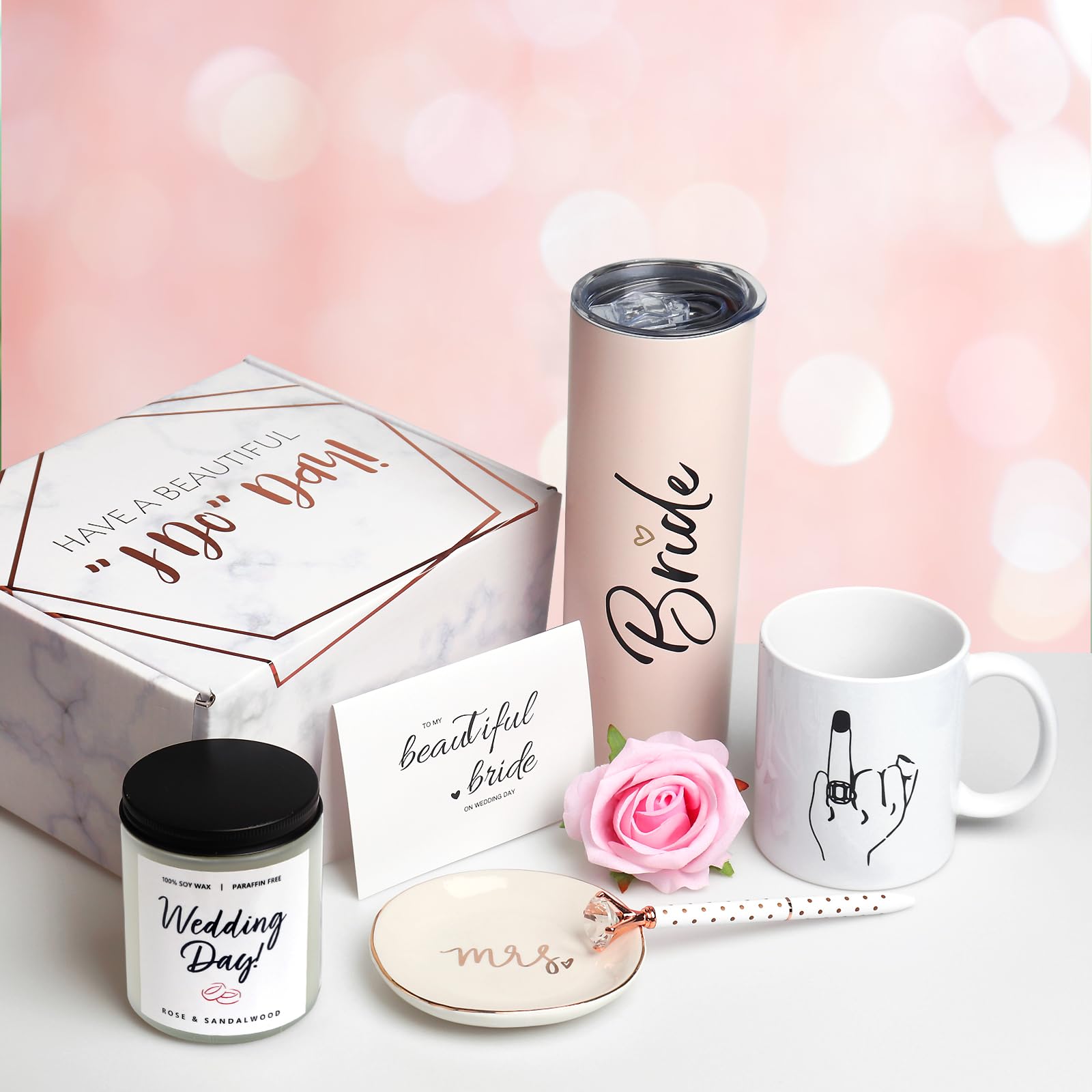 Bride To Be Gifts Box, Bridal Shower, Bachelorette Gifts For Bride, Engagement Gifts For Her, Wedding Gifts For Bride, Bachelor Party Gifts, Stainless Steel Tumbler Cup, Mug, Scented Candle - (Pink)