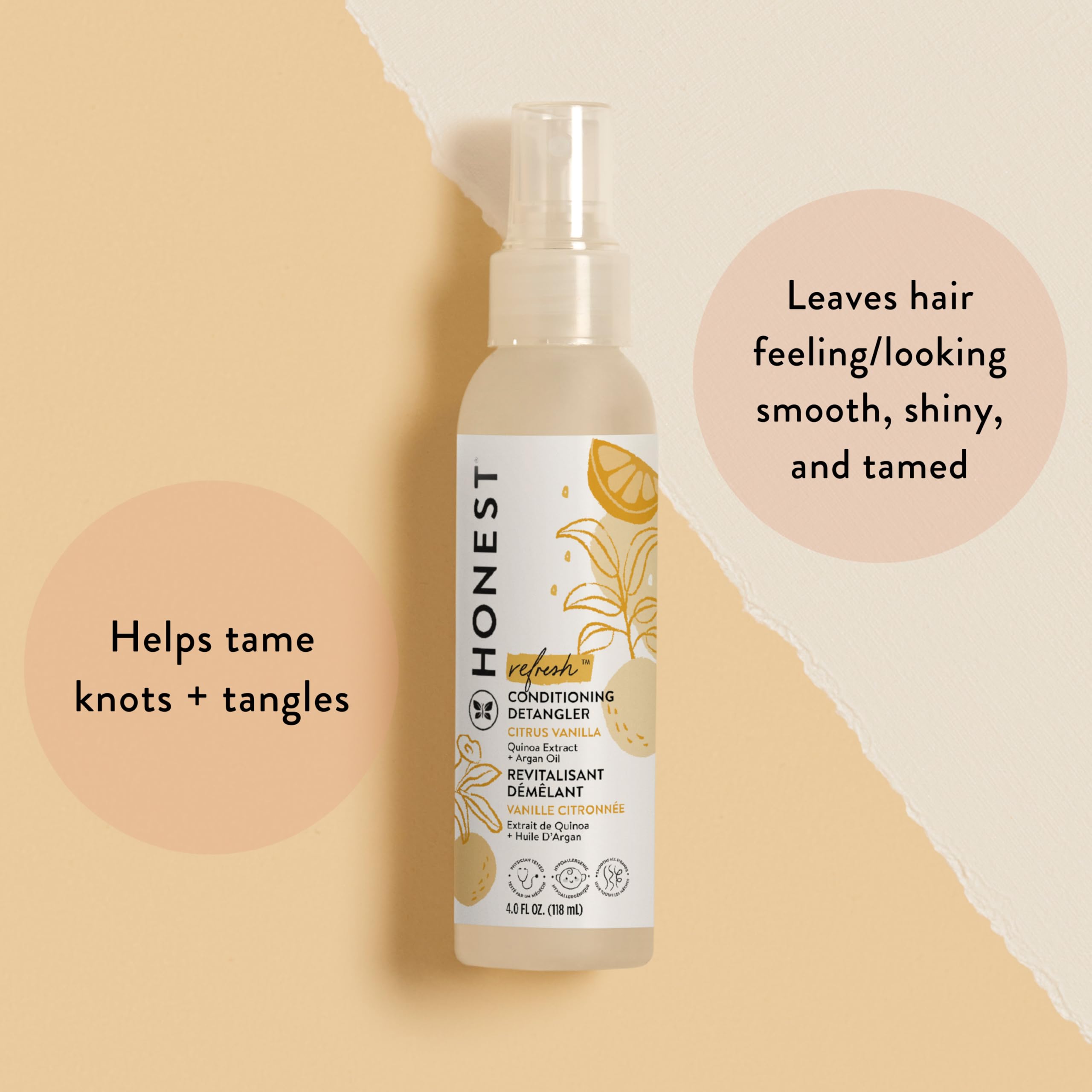 The Honest Company Conditioning Hair Detangler | Leave-in Conditioner + Fortifying Spray | Tear-free, Cruelty-Free, Hypoallergenic | Citrus Vanilla Refresh, 4 fl oz