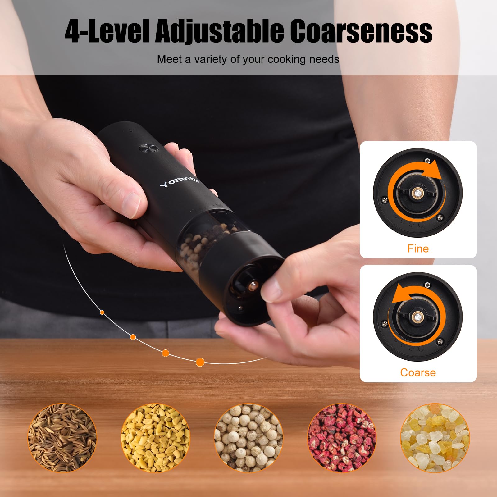 Electric Salt and Pepper Grinder Set-Rechargeable Salt and Pepper Mill Set All in One, Automatic Refillable Adjustable Coarseness Ceramic Grinder, Salt and Pepper Shakers for Kitchen Appliances