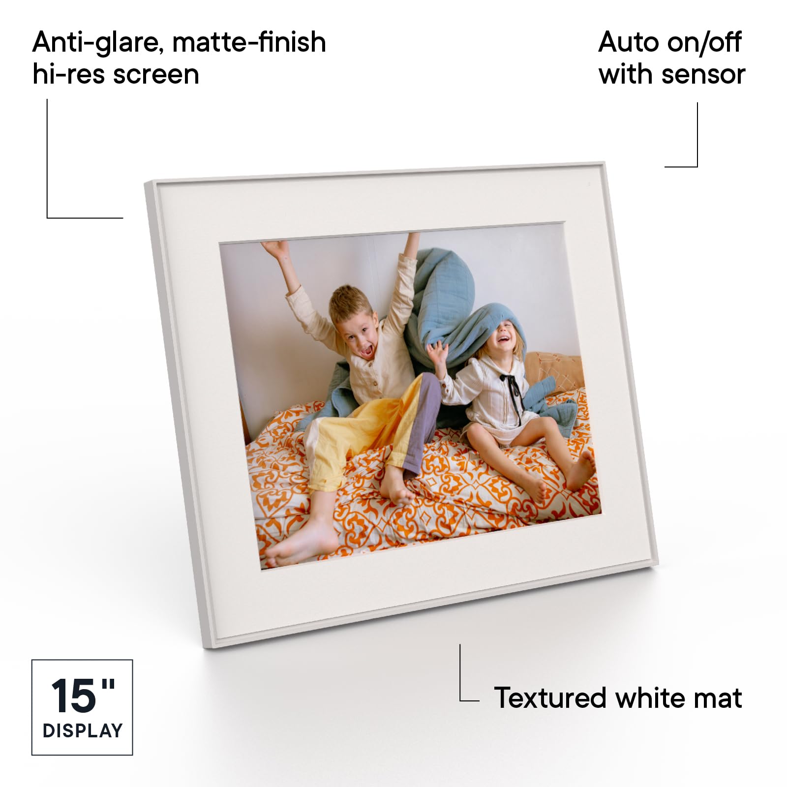 Aura Walden 15" WiFi Digital Picture Frame | Wirecutter's Best Digital Frame for Gifting | Send Photos from Your Phone | Quick, Easy Setup in Aura App | Free Unlimited Storage | White Clay