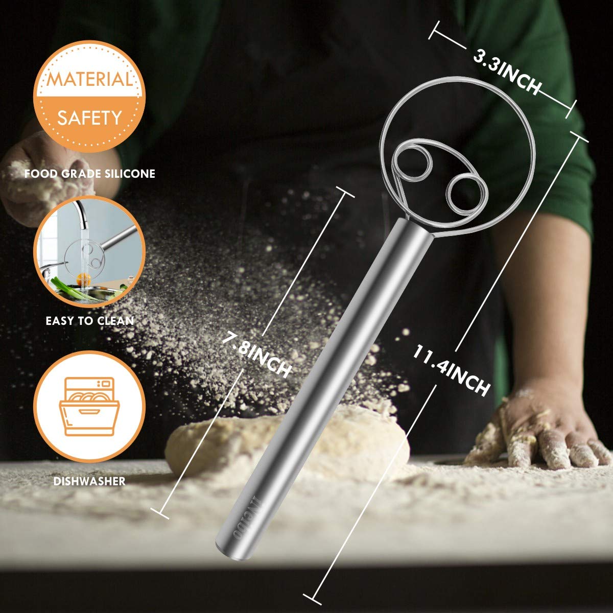 iNeibo Dough Whisk Bread Mixer, Danish dough Whisk for Bread Making, Large Stainless Steel Dough Whisk Perfect for Baking Pastry or Pizza