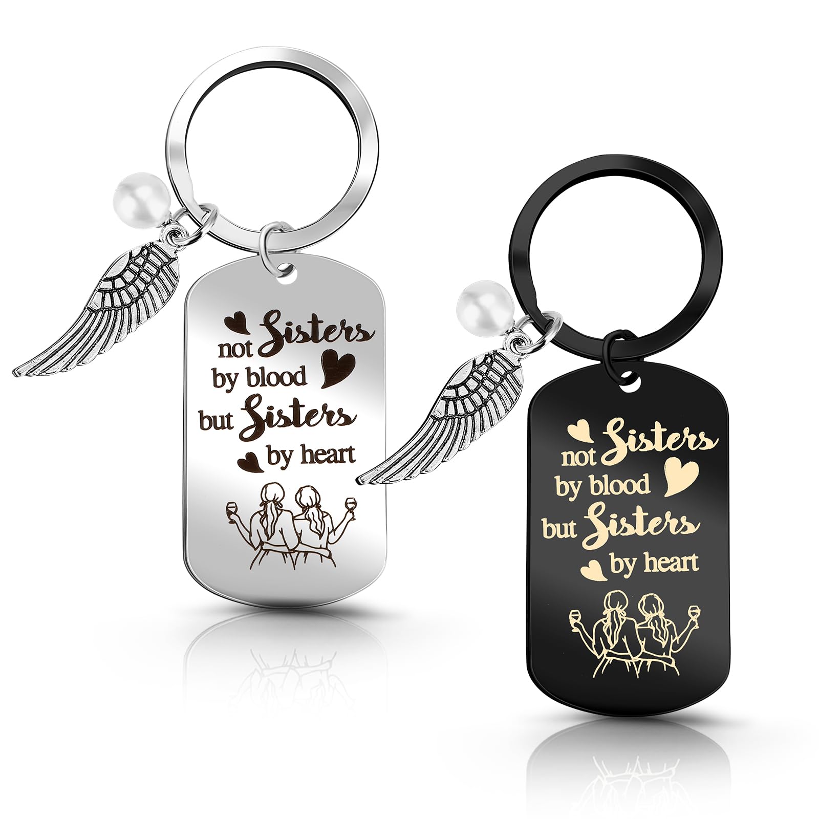 Sister Gifts from Sisters, Big Sister Gifts for Girls, Sister Gifts Ideas for Girls Teen Keychain, Best Friend Keychain Gift, Christmas Keyring Key Birthday Giftss(1 Black, 1 Silver)