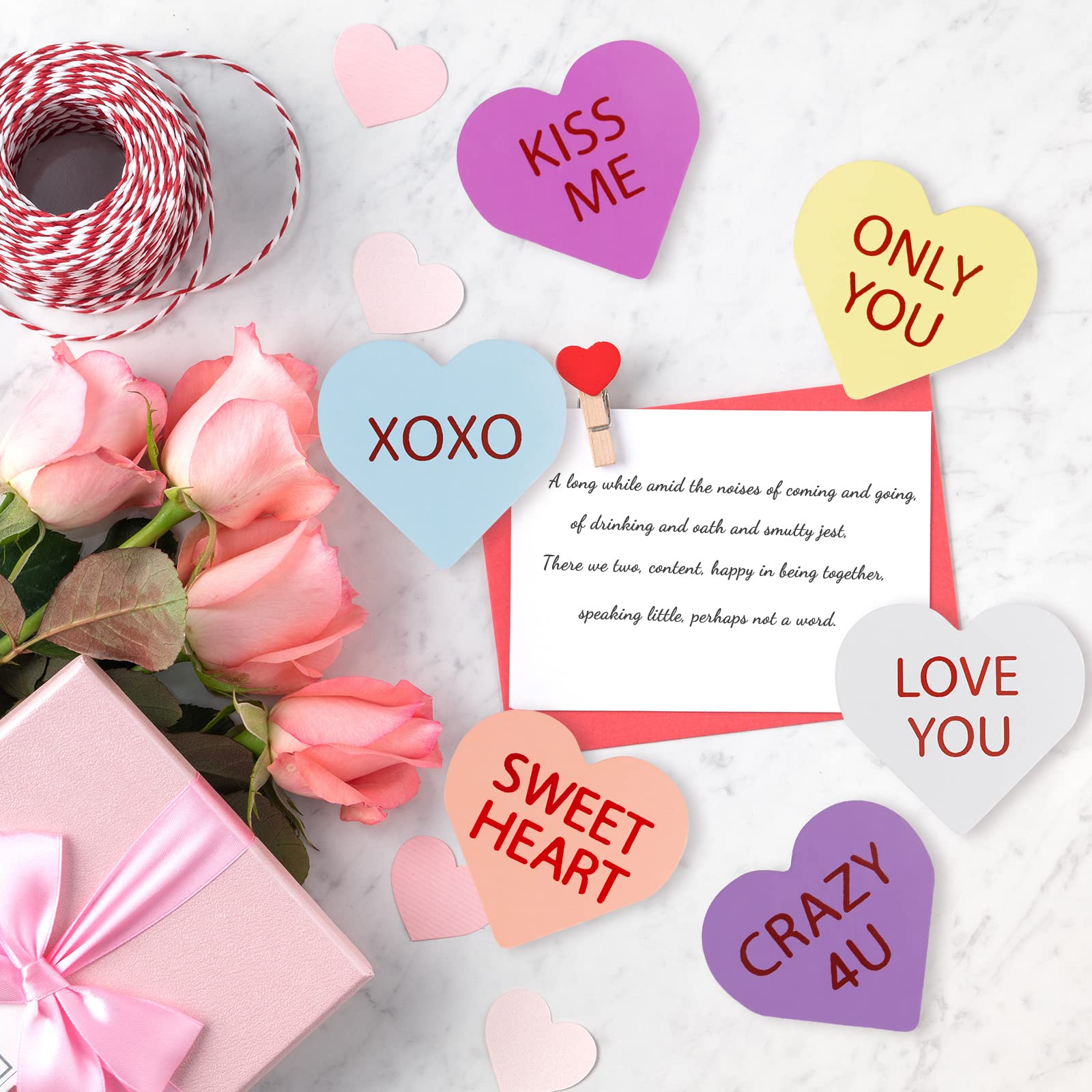 Wooden Valentines Day Decor, 6 PCS Double Printed Wood Conversation Heart Decor Signs for Valentines Decorations - Valentines Day Decorations for The Home, Table, Tiered Tray, Mantel, Shelf, Office