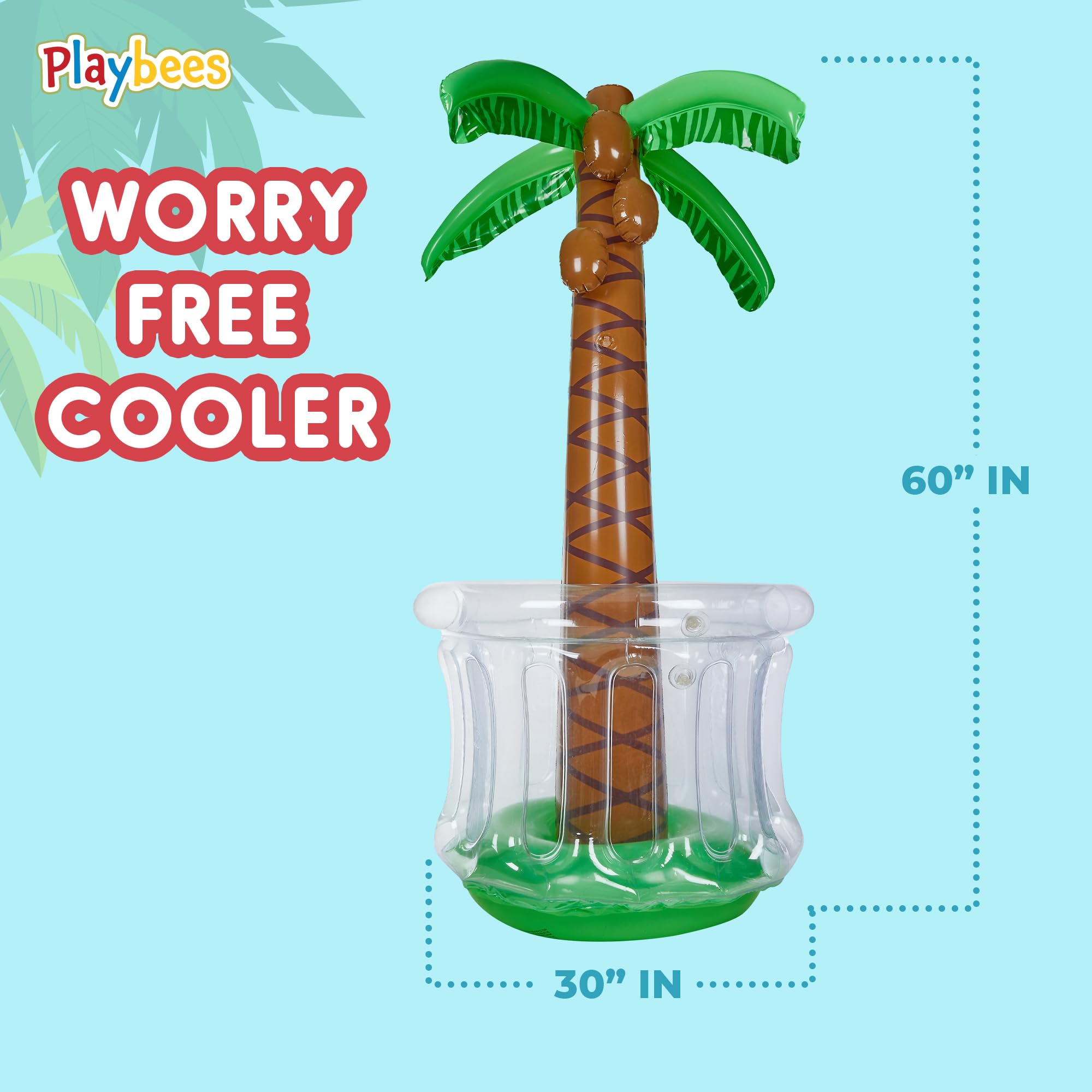 Playbees Inflatable Palm Tree Cooler 60" - Blow Up Palm Tree Party Cooler, Luau Hawaiian Tropical Beach Theme, Summer Swimming Pool Party Decorations - Outdoor Party Supplies - Kids Adults Birthday