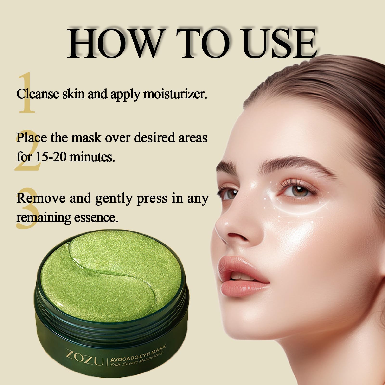 Avocado Eye Mask, Eye Patches, Avocado Moisturizing Collagen Eye Mask, Under Eye Patches, Nourishing, Naturally Hydrating Formula
