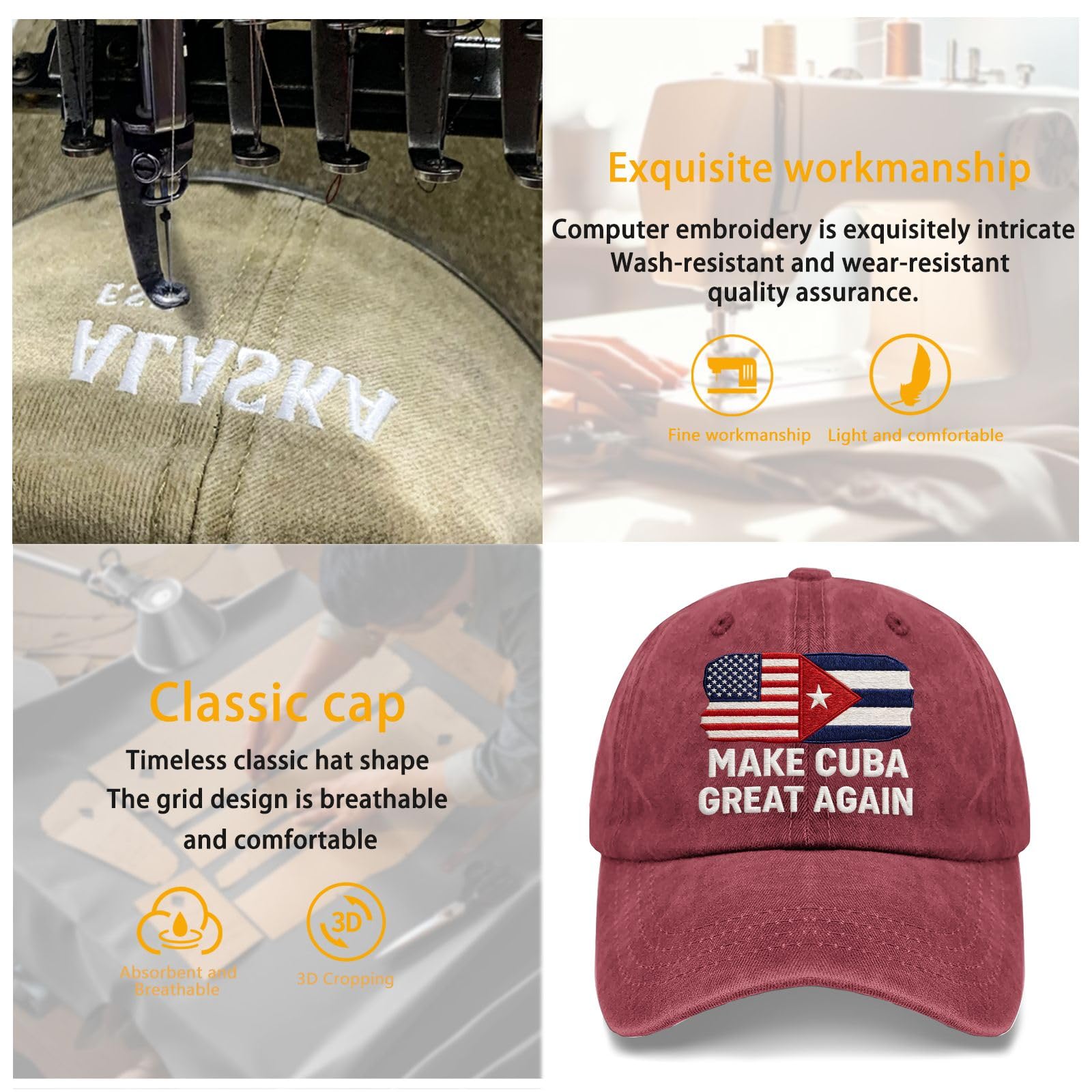 Make CUBAS Great Again Embroidered Golf Hats Camping Cap for Dad