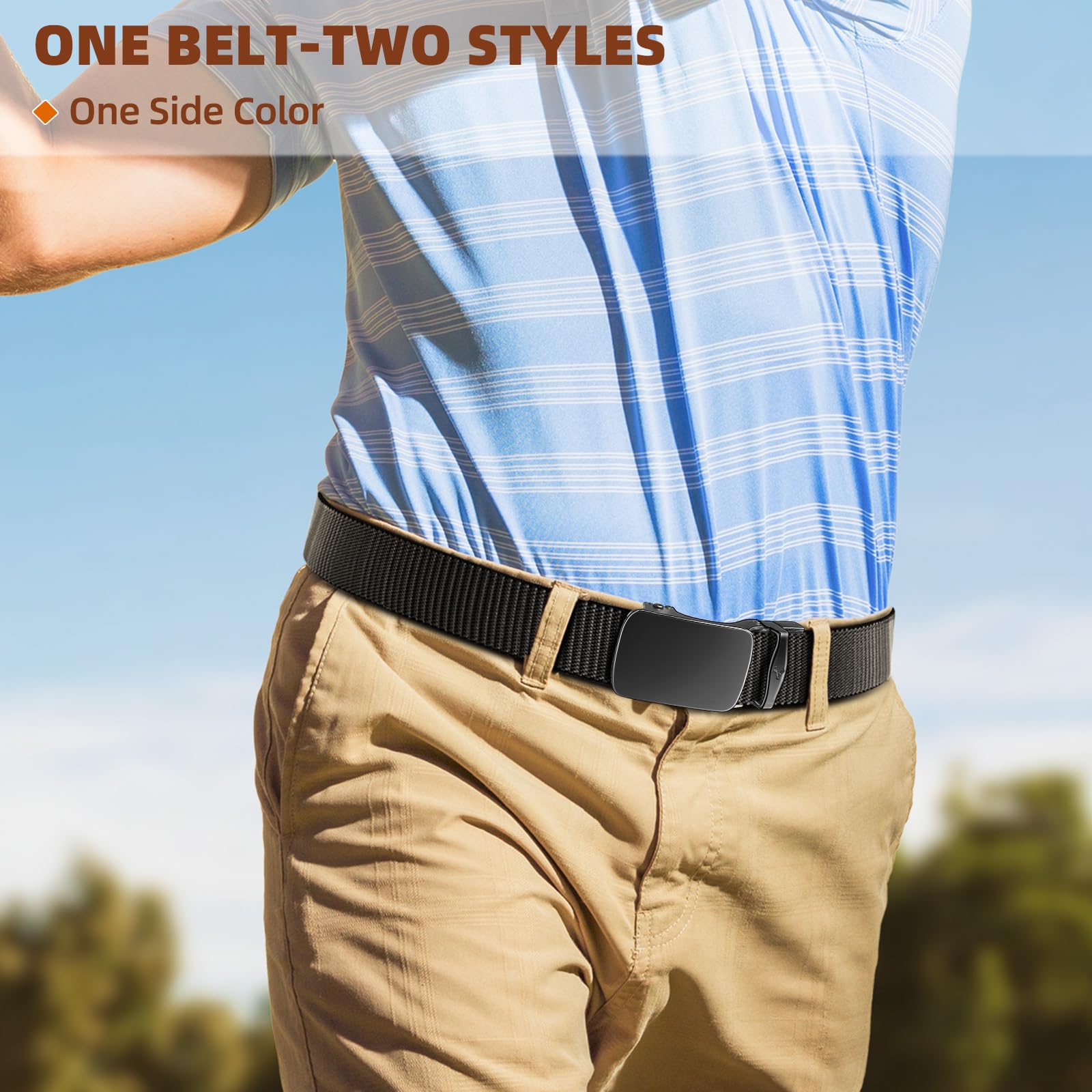 BULLIANT Men Belt-Reversible Ratchet Belt for Gift Men Work Casual Golf Jeans 1 3/8"-Cut For Fit -2 Sides In 1Belt(Black/Beige,34"-38" Waist Adjustable)