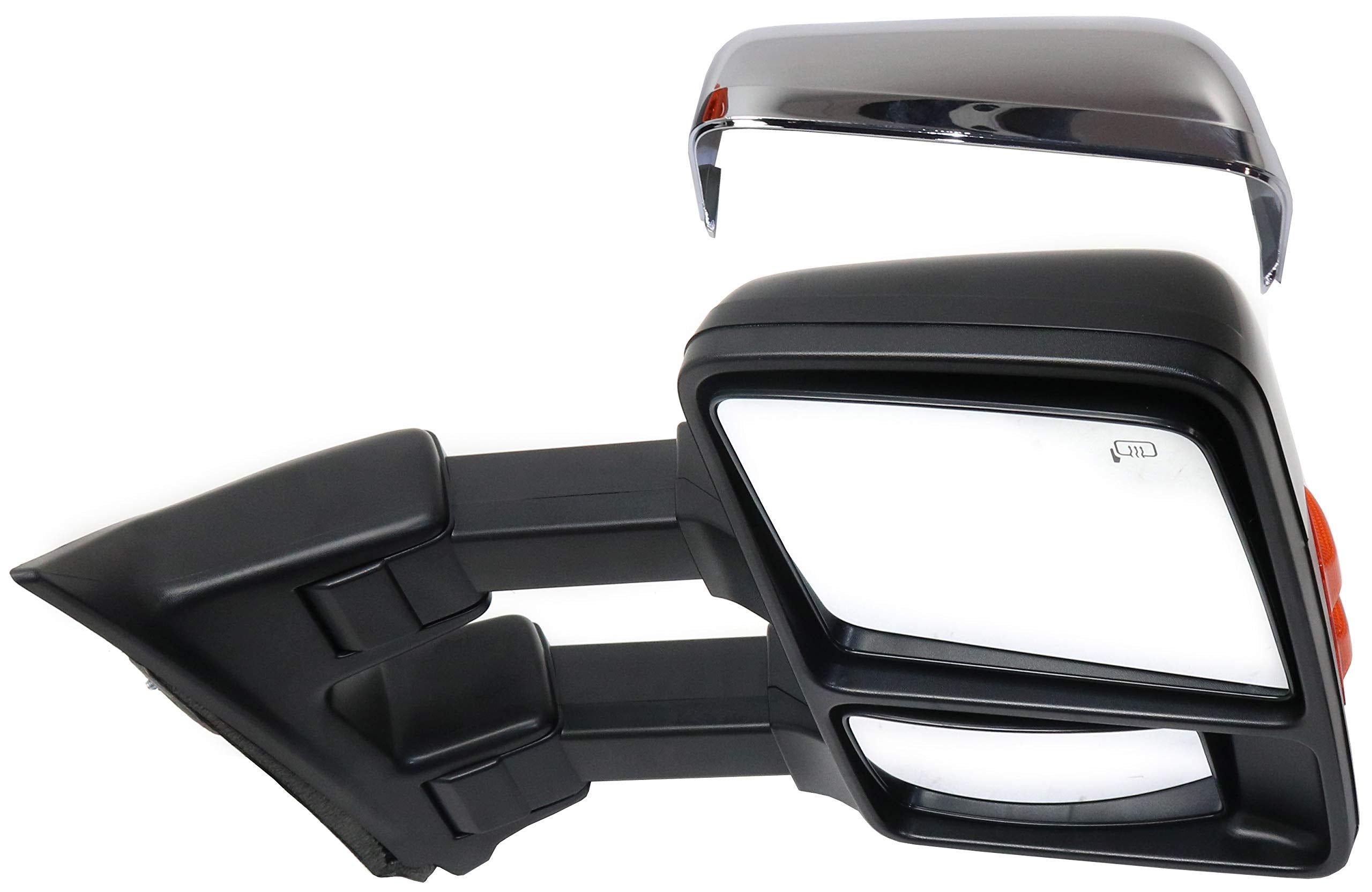 Kool Vue Passenger Side Power Heated Towing Mirror for Ford F-250 F-350 Super Duty 2011-2016 Power Fold With Signal Light & Memory; Without Blind Spot Monitor Auto Extend with 2 Caps