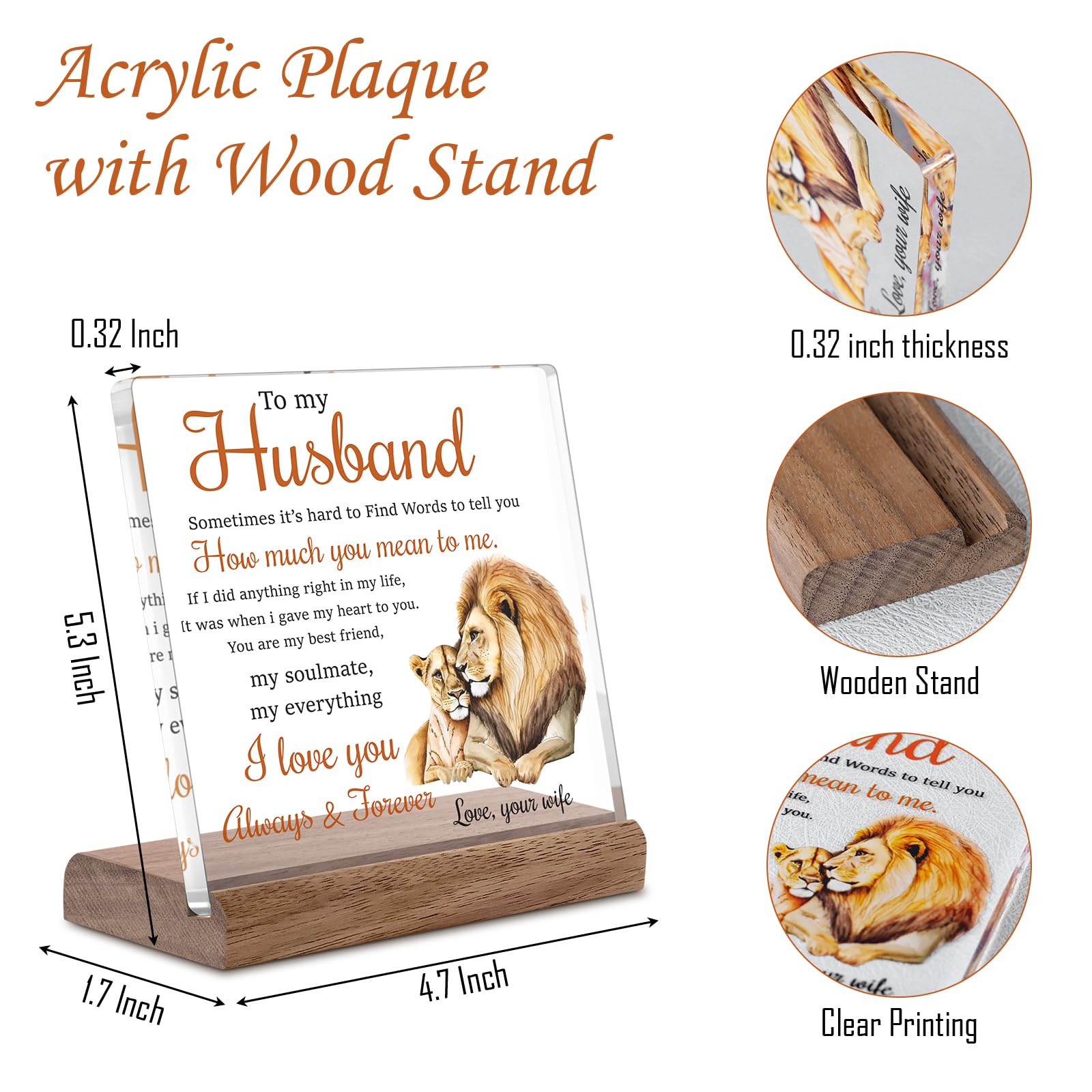 Gifts for Husband from Wife Lion Themed Loving Acrylic Plaque Gifts - Romantic Birthday Gifts for Husband Home Office Desk Decorations, Christmas, Wedding Anniversary, Valentine's Day and Father's Day