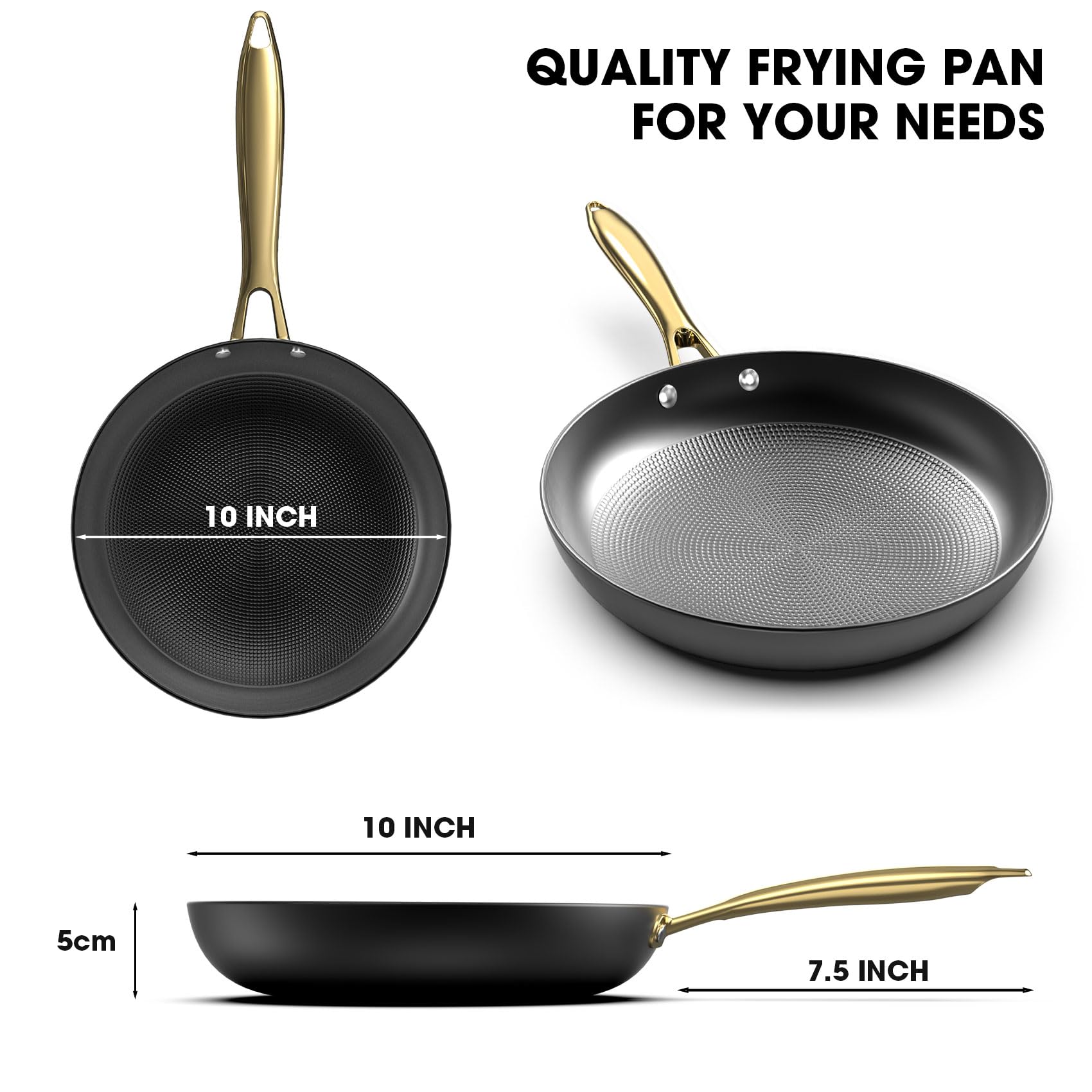 imarku Non stick Frying Pans, Long Lasting 10 Inch Frying Pan, Professional Nonstick Frying Pan Cast Iron Skillet with Stay Cool Handle, Easy Clean Oven Safe Cast Iron Pan