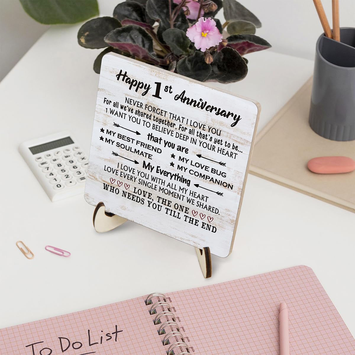 Happy 1st Anniversary Card Gifts for Him Her, Never Forget That I Love You - 1 Year Anniversary Desk Plaque Gifts for Husband Wife, First Wedding Anniversary for Men Desk Decor Wooden Sign 4''X4''