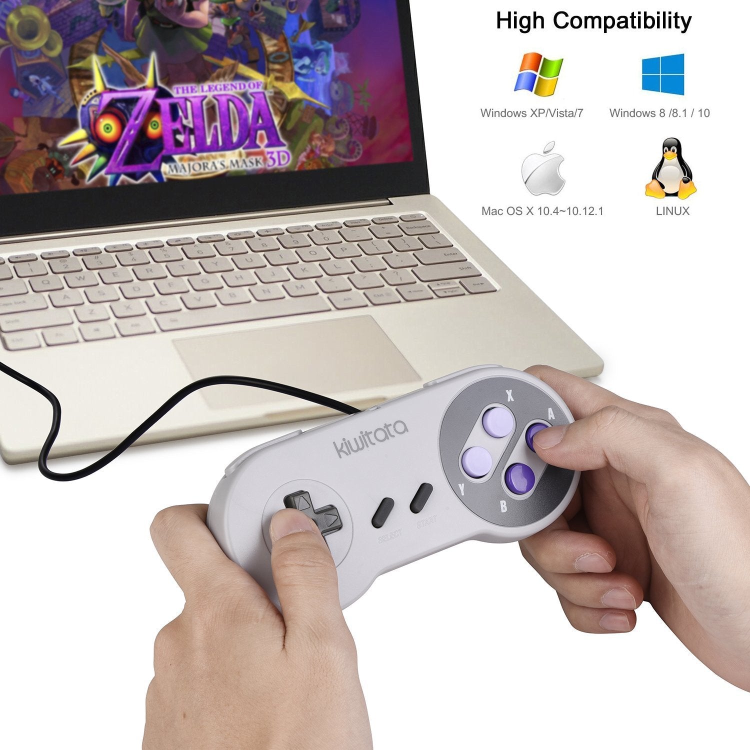 KIWITATA 2X Classic SNES USB Controller for Retro Gamings, SNES Wired USB Joypad Game Controller for Windows PC Mac Raspberry Pi