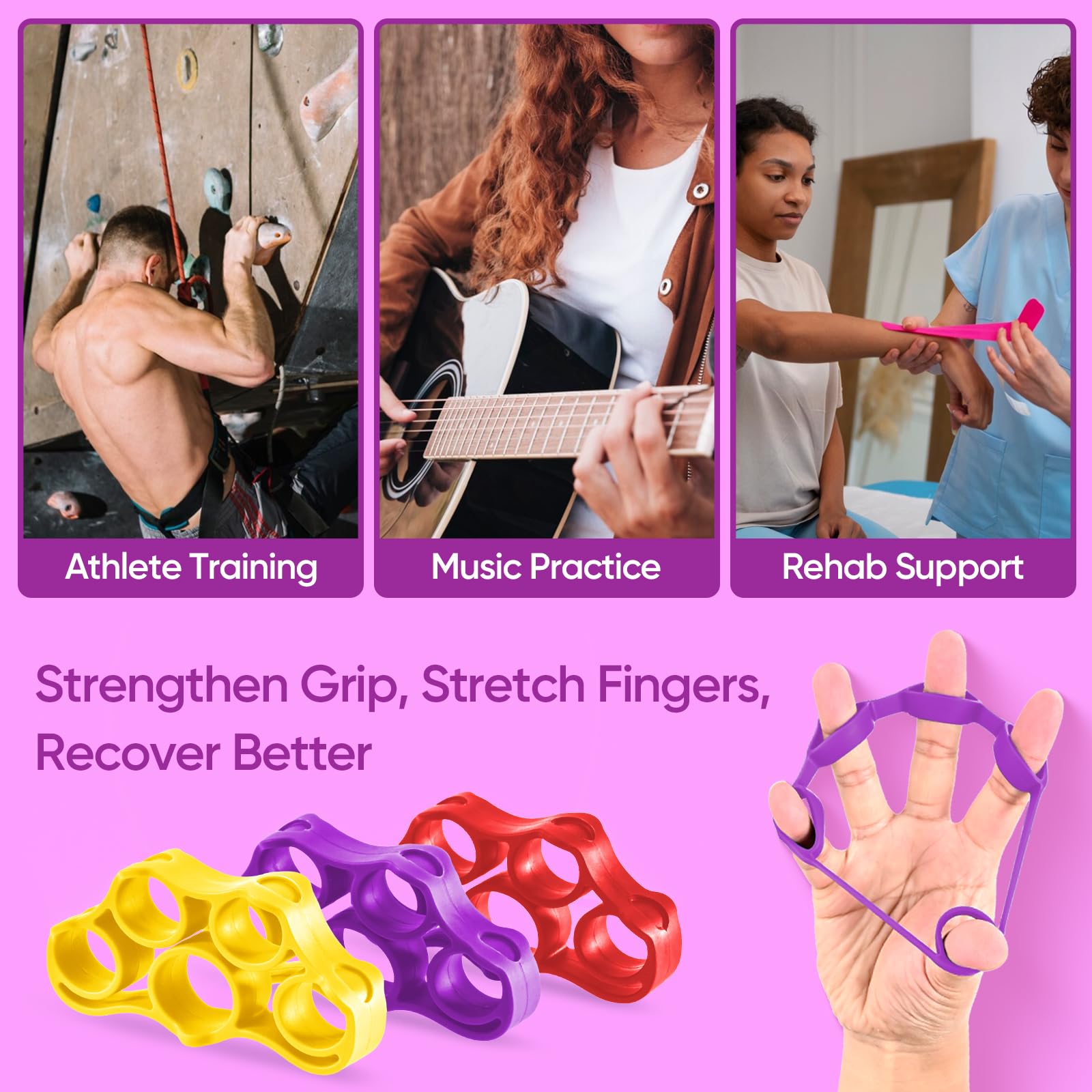 FitBeast Grip Strength Trainer – 6 Pieces Hand Therapy Kit with Finger Extension Exerciser & Stress Balls for Adults, Rehab & Strength Training – for Men, Women, and Seniors (6-Piece Bright Tones)