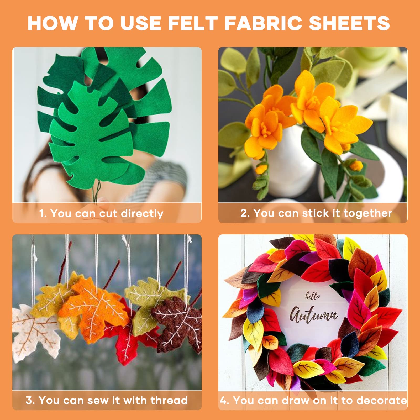 HTVRONT Felt Sheets for Crafts - 60pcs Felt Squares A4-8x12 Stiff Felt Sheets, Assorted Colors Craft Felt, 1mm Stiff Felt Fabric for Sewing, Patchwork, Decoration, Embroidering, Book, Felt Papers