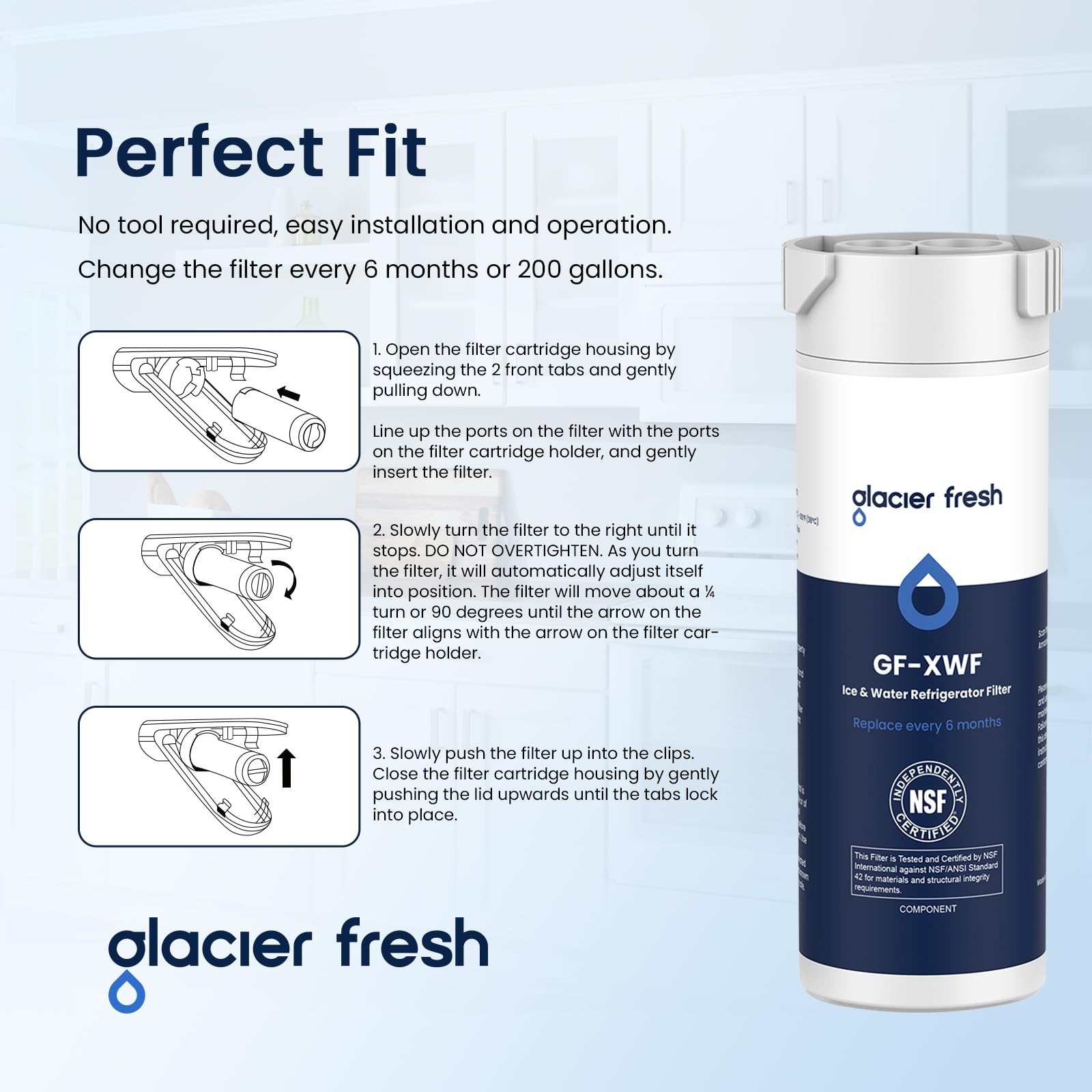 GLACIER FRESH XWF Replacement for GE XWF Refrigerator Water Filter Pack of 3