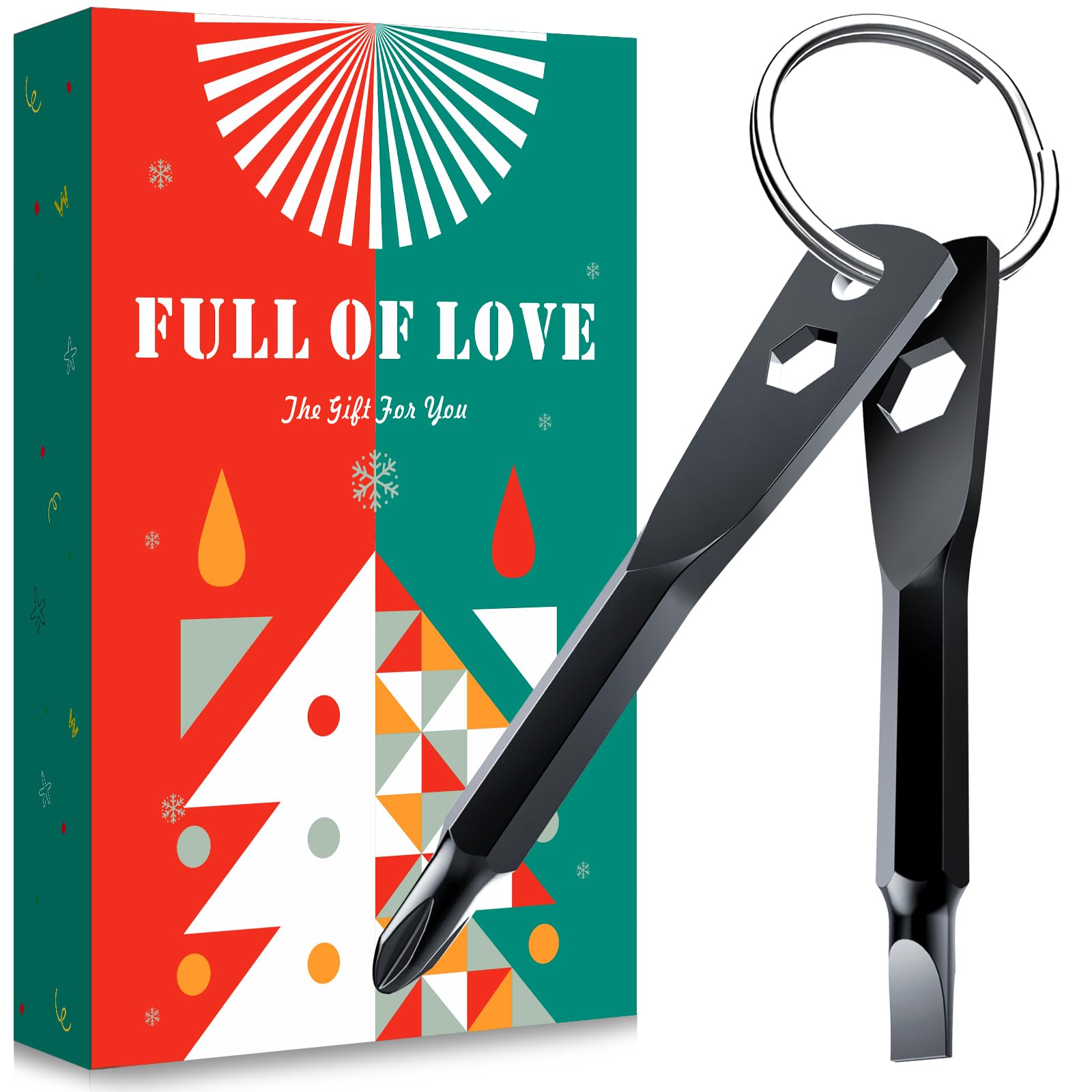 Valentines Day Gifts for Him,KUSONKEY Stocking Stuffers for Men, 4-in-1 Keychain Screwdriver Screwdriver Tool Bit with Phillips,Slotted and Hex Wrench Cool Gadgets