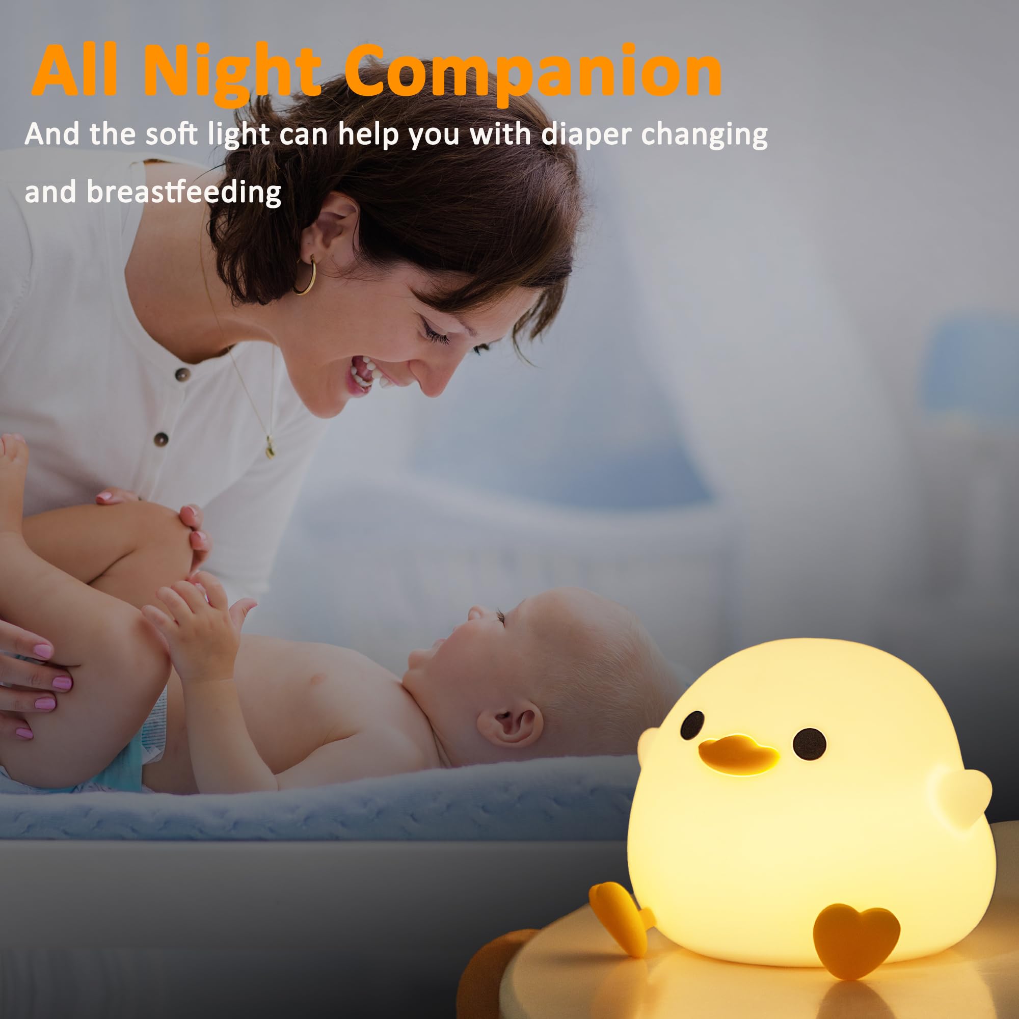 Duck Night Light, Cute Duck Lamp, Dodo Duck Silicone Nursery Night Light LED Bedside Lamp, Rechargeable Dimmable Touch Table Lamp for Boys Girls Bedroom Kawaii Decor