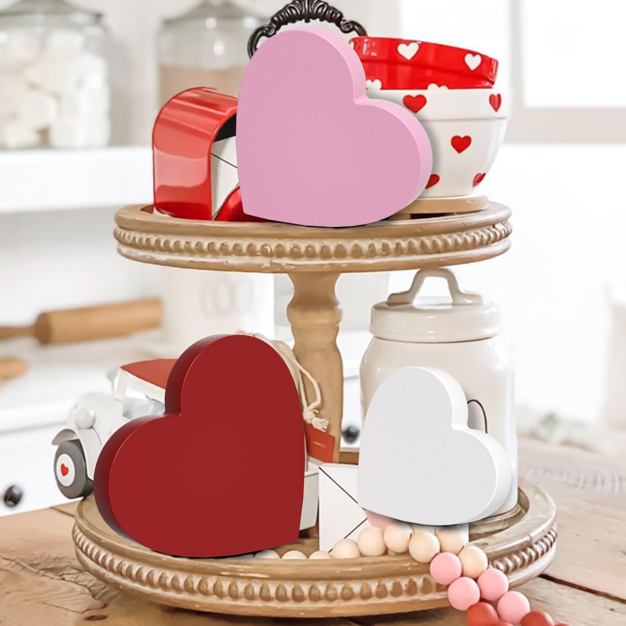 Valentine's Day/St. Patrick's Day Decorations Tiered Tray Decor, 6 Pcs Heart and Shamrock Wooden Signs Table Decor for Home Kitchen Office