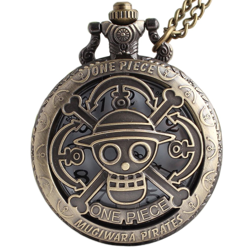 VIGOROSO One Piece Anime Vintage Antique Bronze Steampunk Quartz Pocket Watch Necklace Pendant in Box