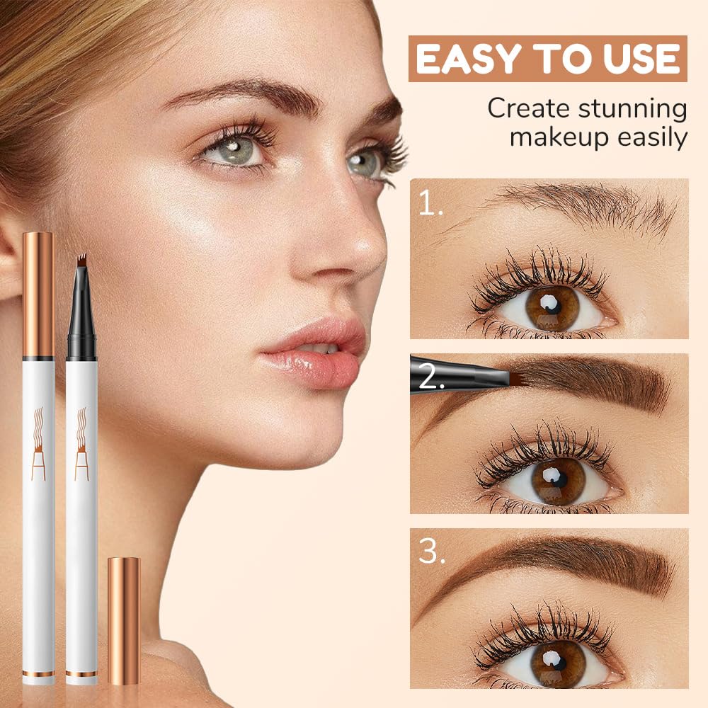 2PCS Waterproof 3D Eyebrow Pencil, 2025 New Magic Microblading Eyebrow Pencil Contouring Pen 4 Tipped Brown Pen, Eye Brown Makeup Long-Lasting Eyebrow Pencil for Women (Black)