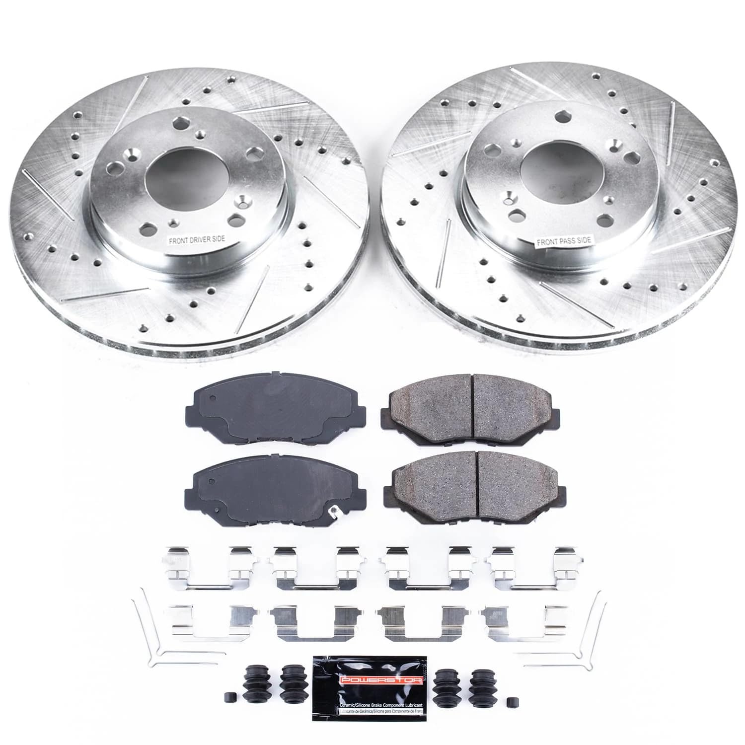 Power Stop Front Brake Kit For 2003-2012 Honda Accord, 2013-2021 Civic, 2002-2004 CR-V, 2003-2011 Element [Model Specific] - Ceramic Brake Pad & 282mm Drilled & Slotted Brake Rotors Replacement, K1043