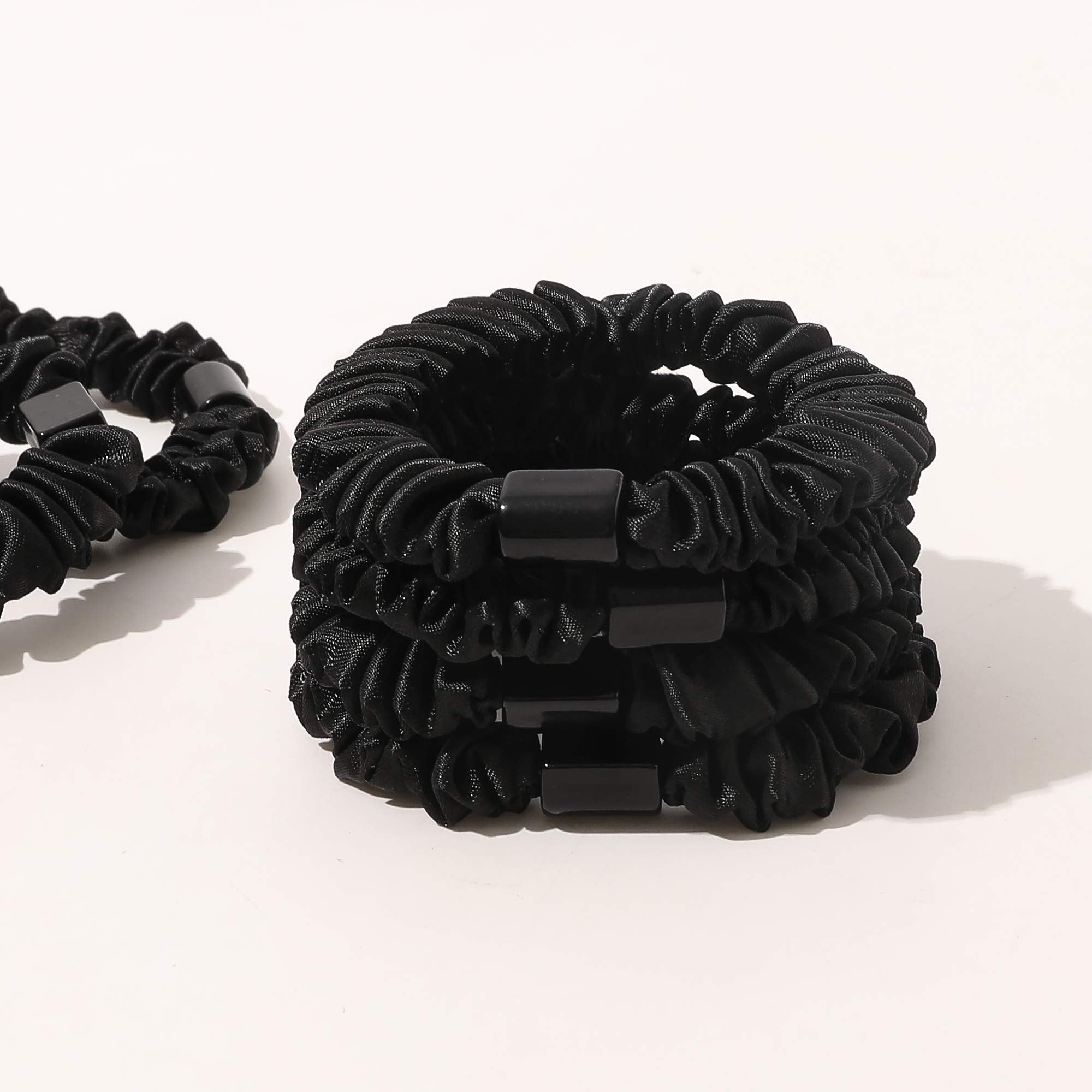 Satin, Silk Hair Ties Black Small Mini Scrunchy for Women Thick Hair Accessories Cute Soft No Slip Hair Elastics Ponytail Holder for Curly Hair No Damage Hairties Gift for Girls