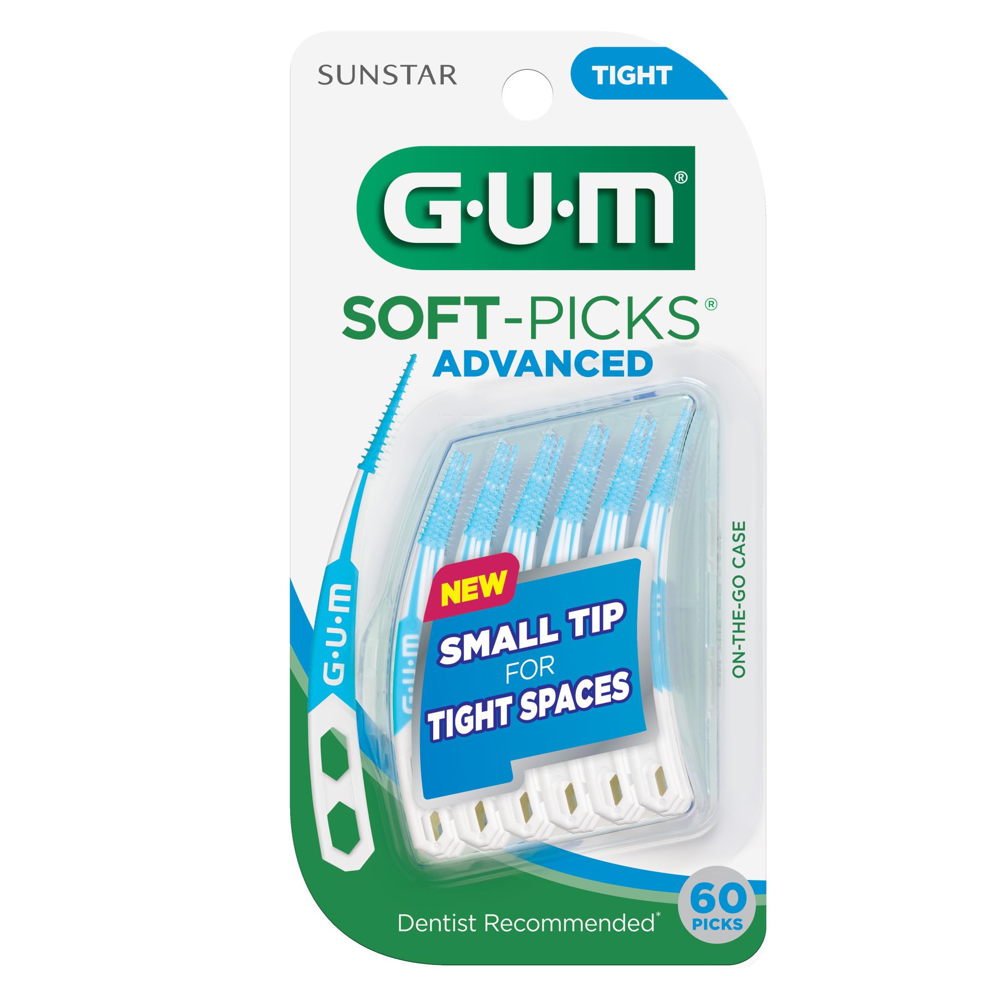 GUM Soft-Picks Advanced- Tight, Easy to Use Dental Picks for Teeth Cleaning and Gum Health, Disposable Interdental Brushes with Convenient Carry Case, Dentist Recommended Dental Picks, 60ct(3pk)