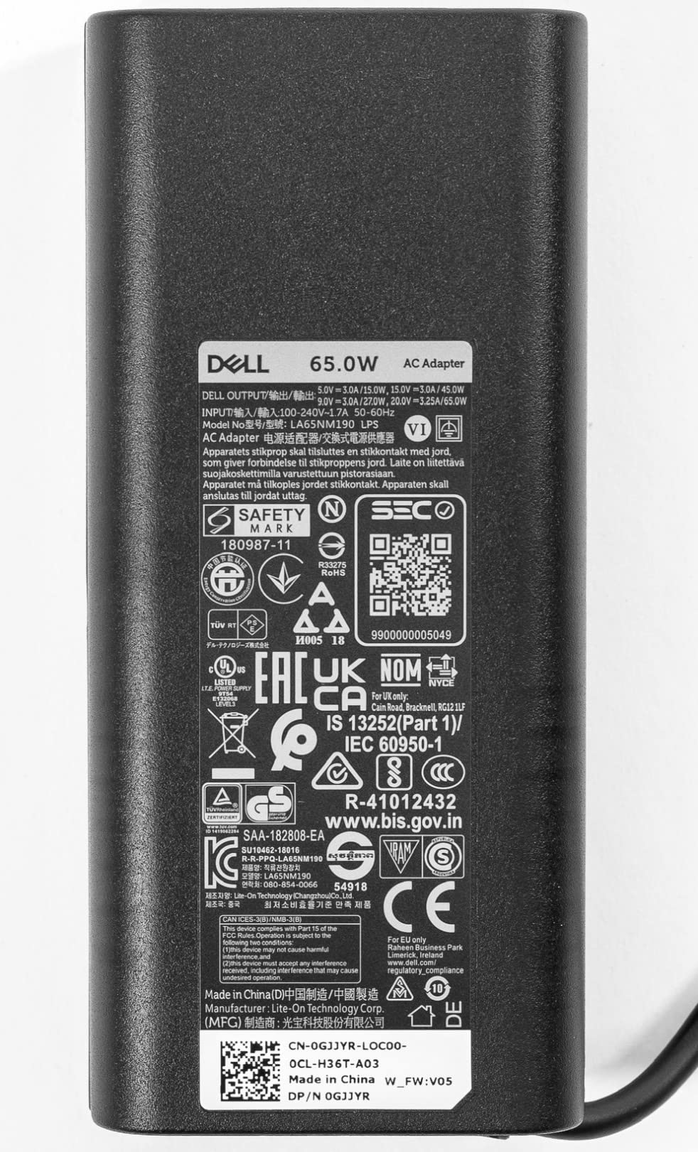 Dell 65W USB-C Laptop Charger for XPS and Latitude 5000 - Power Cord Included