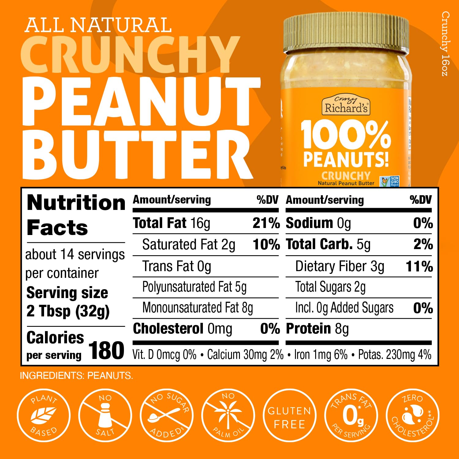 Crazy Richard's 100% All-Natural Vegan Creamy & Crunchy Peanuty Butter with No Added Sugar and Non-GMO Variety Pack (16 Ounce, Pack of 2)