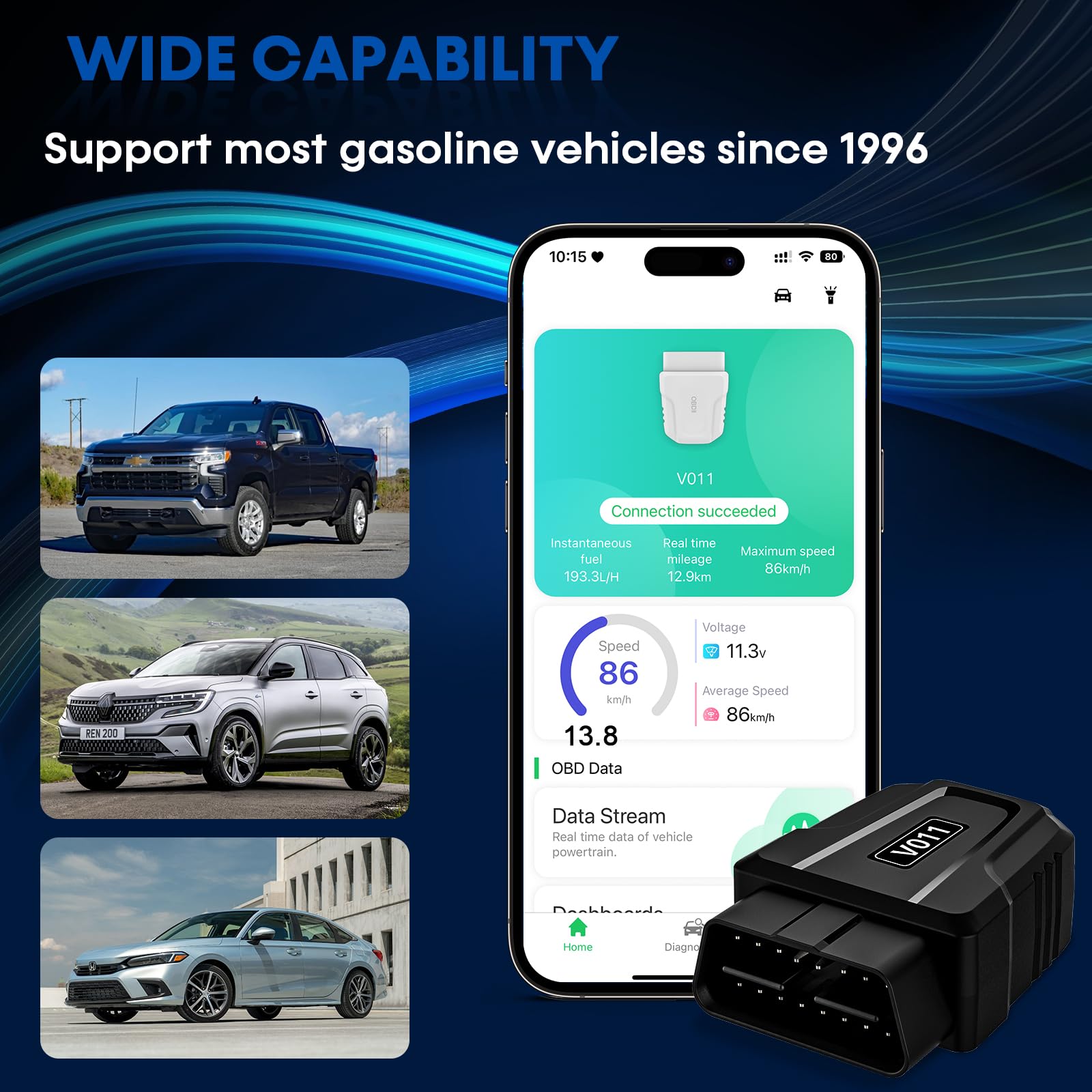 Bluetooth OBD2 Scanner APP for Car: Wireless Easy Setup 1S Auto Connect to Phone - Clear/Reset Vehicle Engine Error Code Reader Diagnostic Tool for iOS/Android