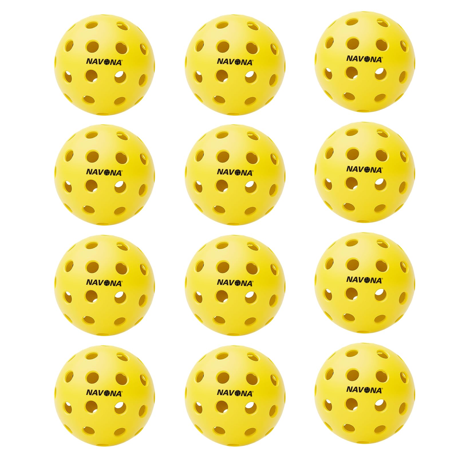 Navona 12 Pack Premium 40-Holes Yellow Outdoor Pickleball Balls, Meet USAPA Official Requirement, Perfectly Balanced, High Bounce True Flight, Durable Outdoor Pickleball Set