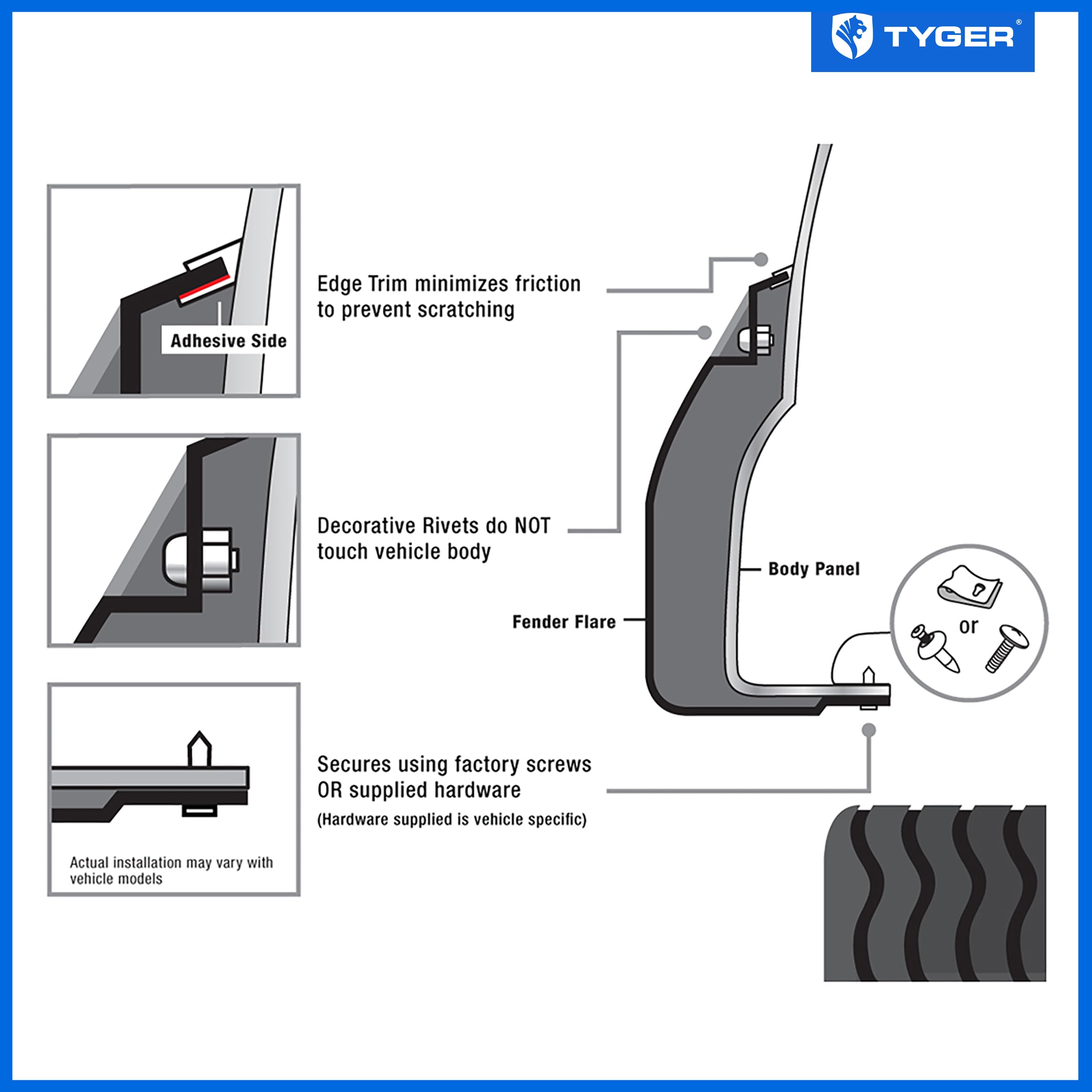 Tyger Auto Fender Flares Compatible with 2002-2008 Dodge Ram 1500; 2003-2009 2500 3500 (Not Fit 06-09 8ft Bed Models), Fine-Textured Paintable Bolt-Riveted Style 4pc | TG-FF8D4078