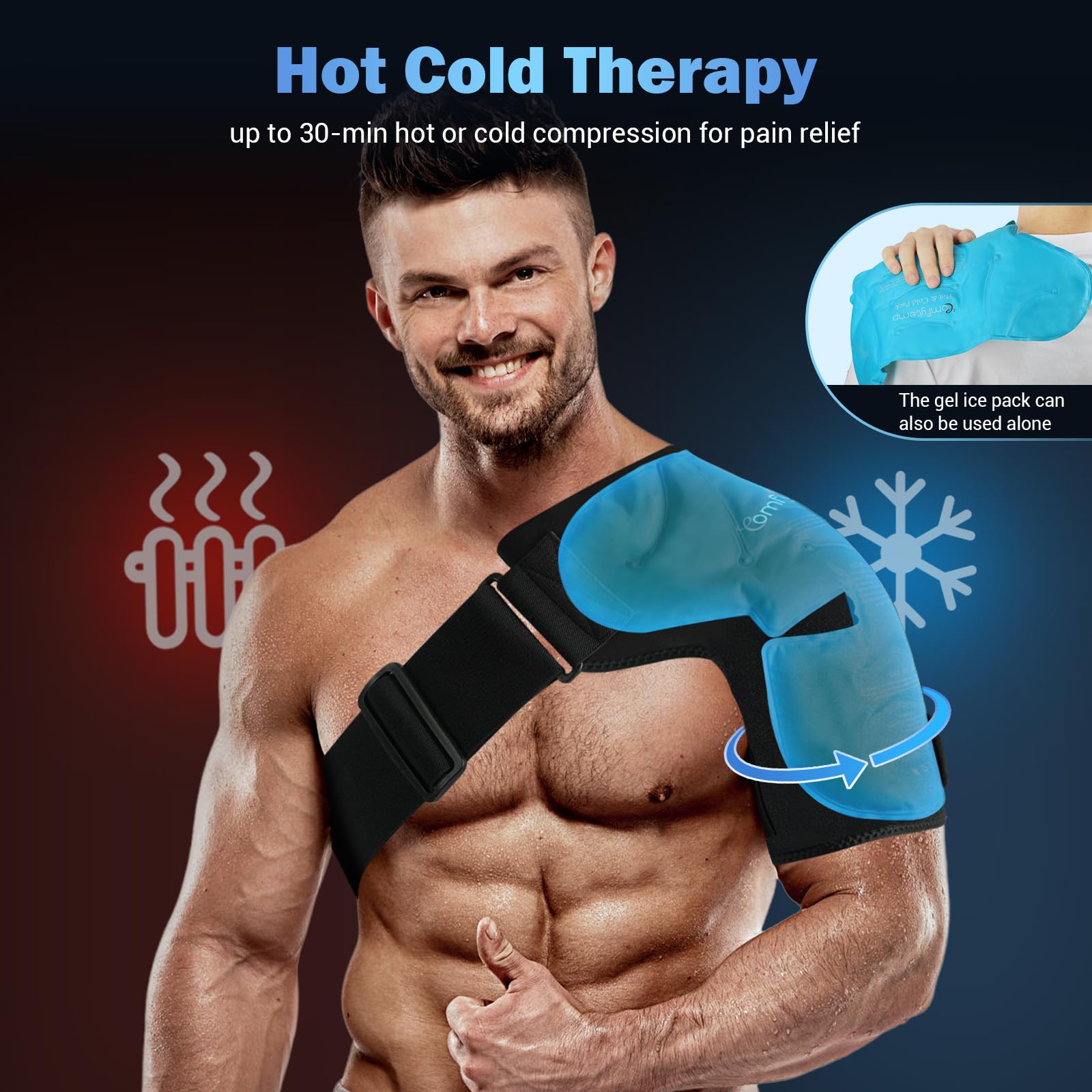 Comfytemp Shoulder Ice Pack Wrap, FSA HSA Eligible, Shoulder Brace with Gel Ice Pack for Injuries Reusable, Physical Therapy Cold Compression Sleeve for Arm Rotator Cuff Pain Relief, Surgery Recovery